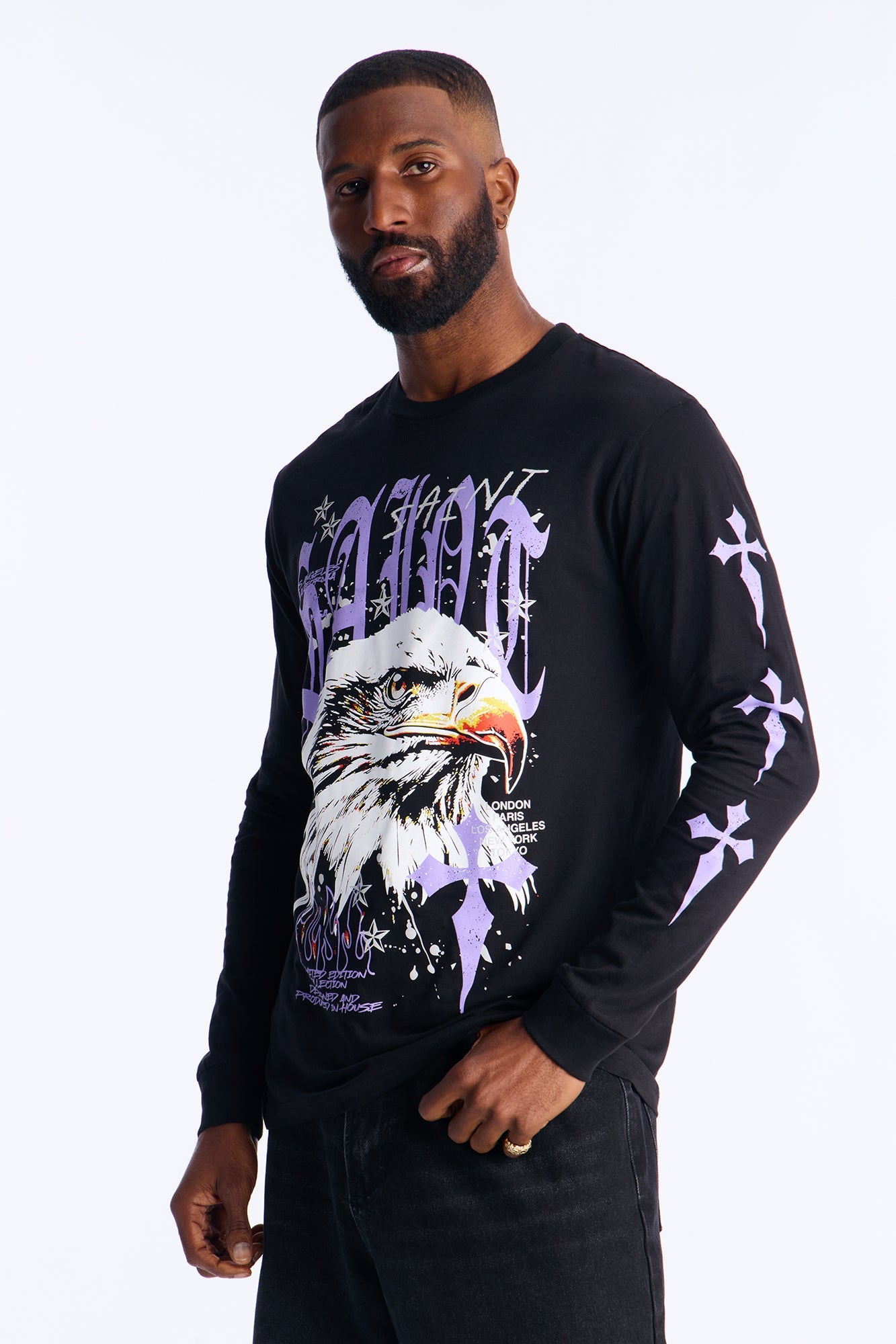 Saint Crosses Long Sleeve Tee - Black Fashion Nova