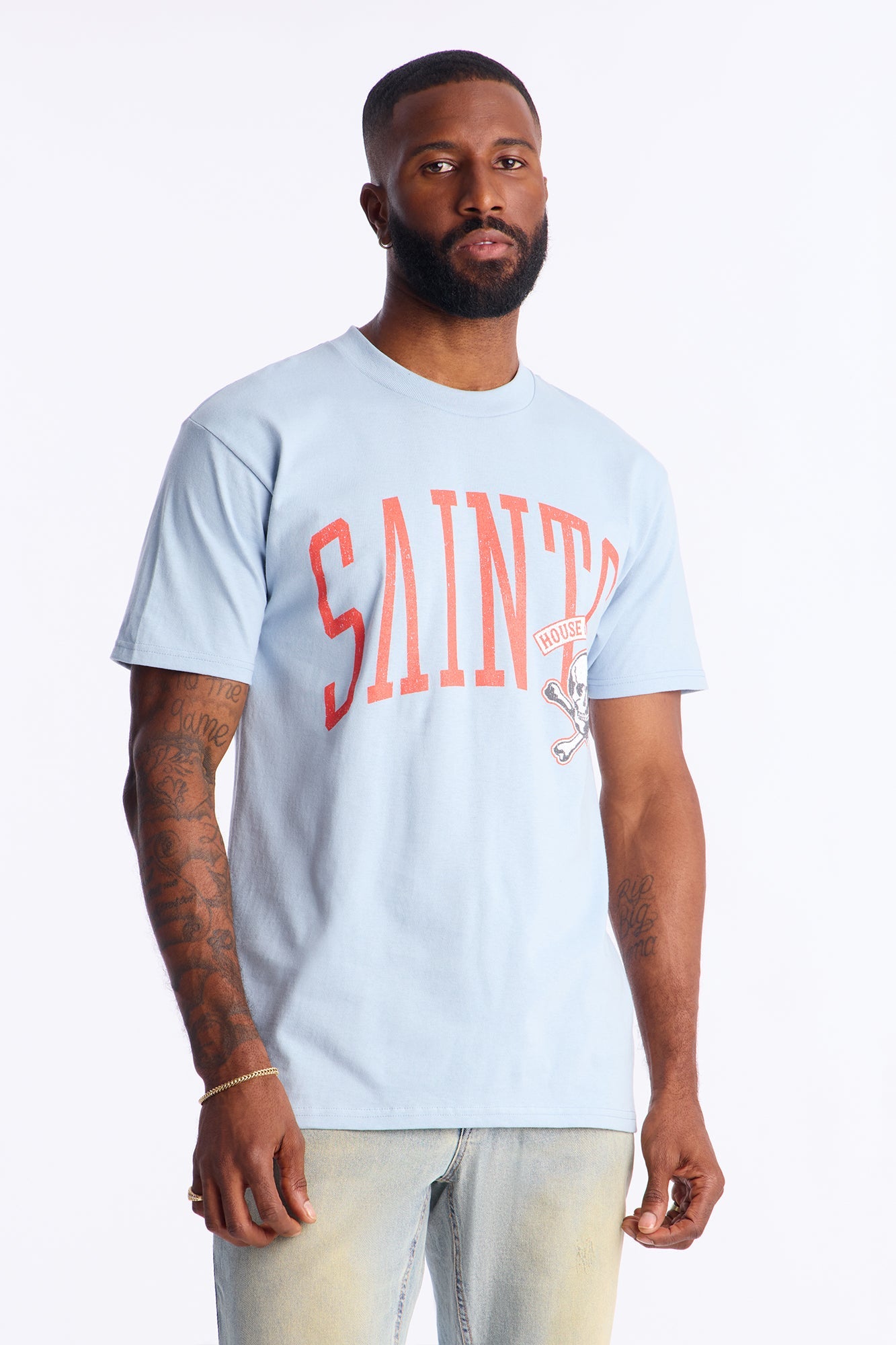 House Of Saints Crimson Short Sleeve Tee - Light Blue Fashion Nova