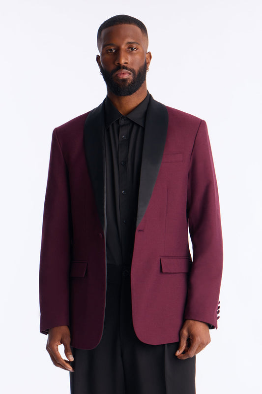 Belcourt Shawl Collar Blazer - Burgundy Fashion Nova