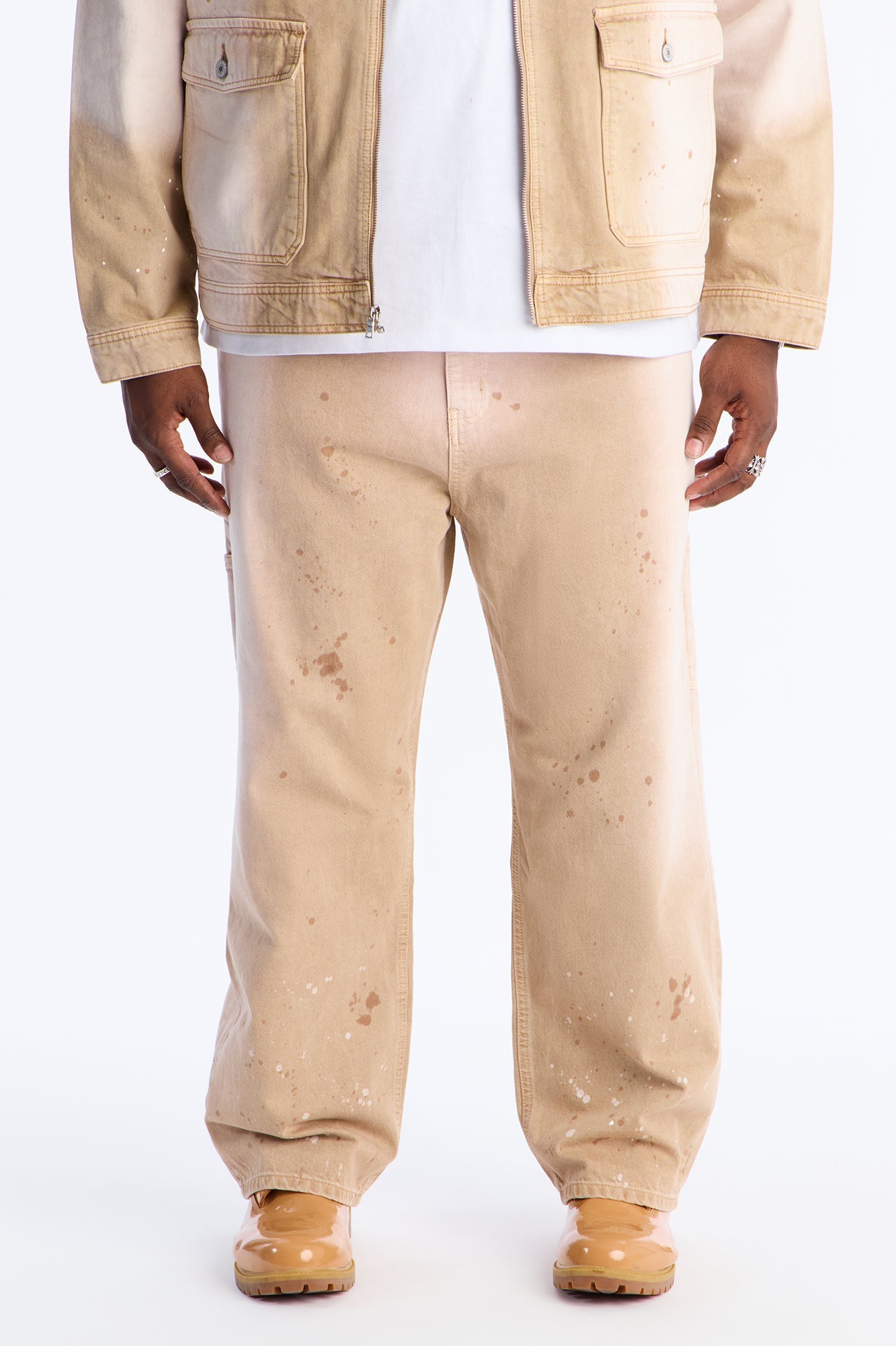 Baggy Spot Stained Jean - Tan Fashion Nova