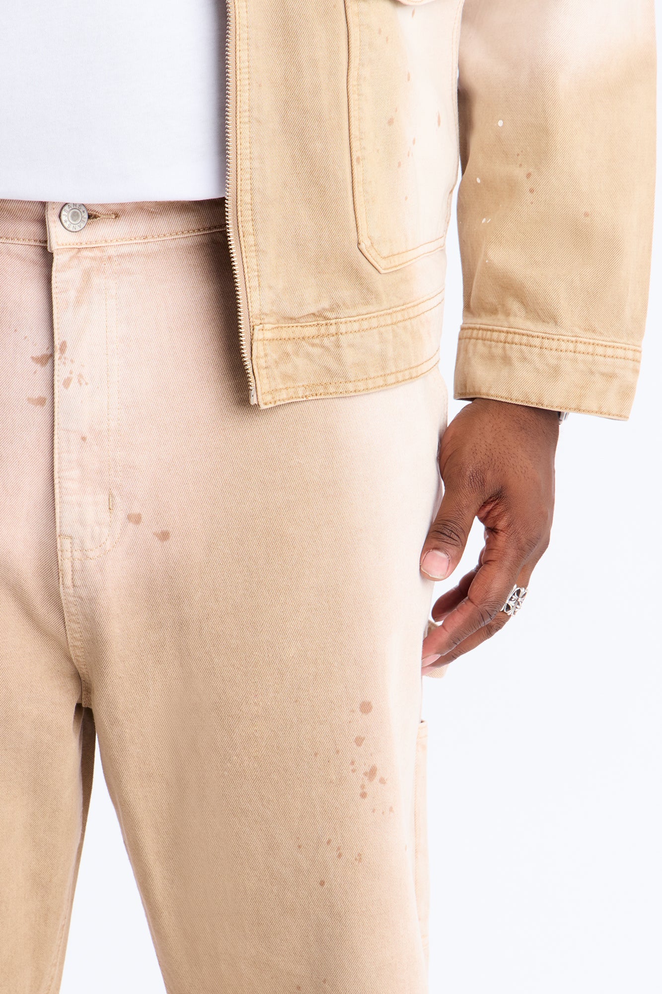 Baggy Spot Stained Jean - Tan Fashion Nova