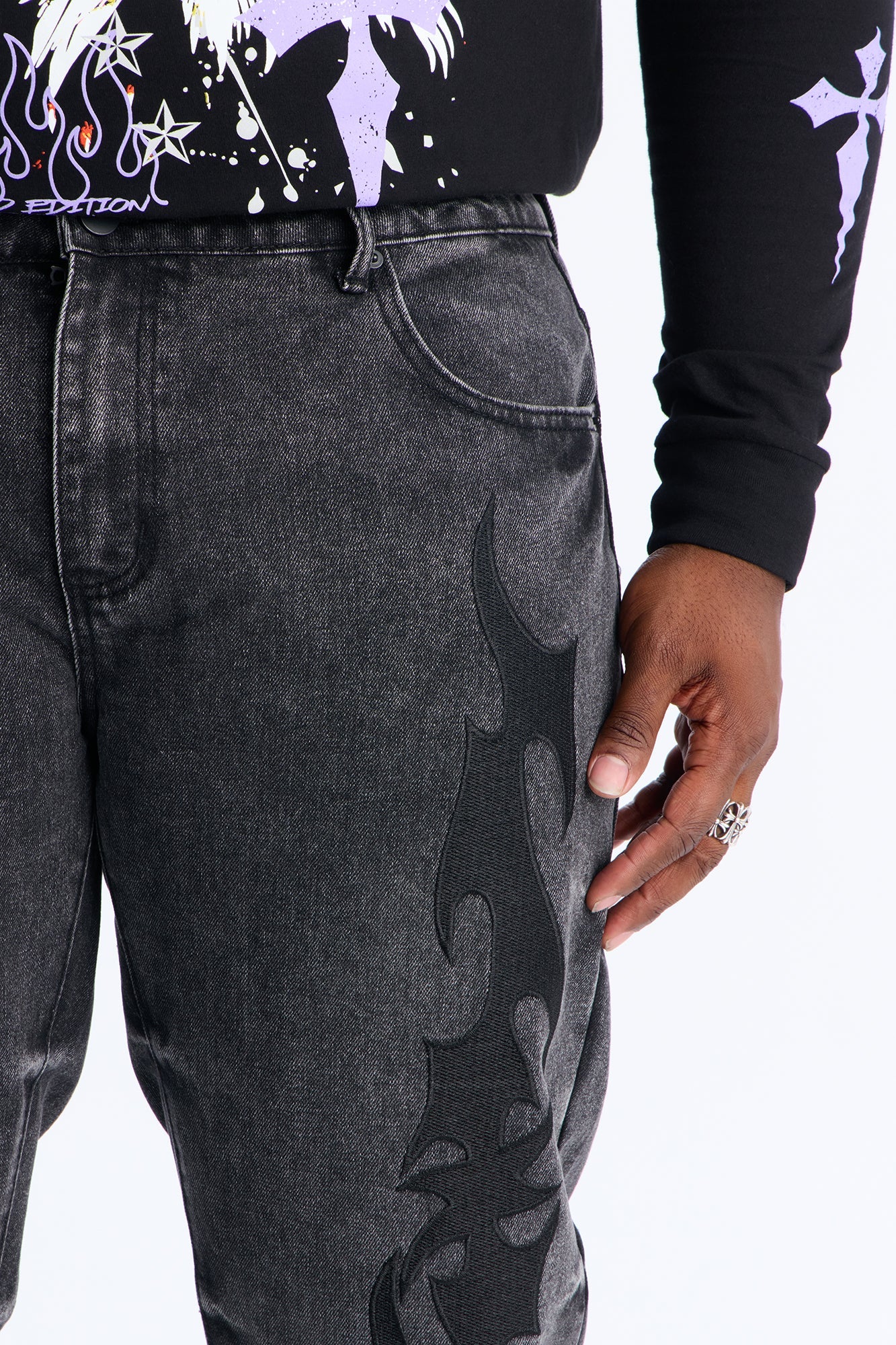 Stacked Slim Flare Blaze Cut Jean - Black Wash Fashion Nova