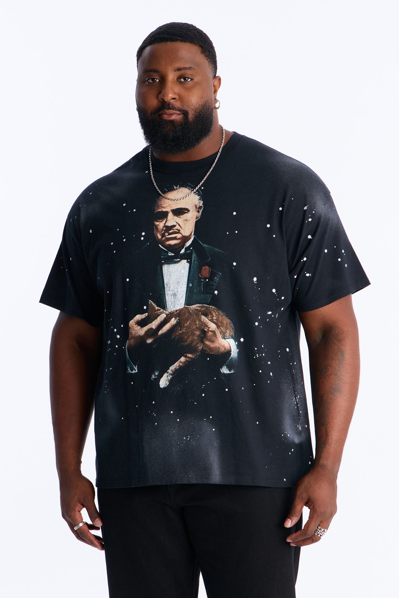 The Godfather Paint Splatter Short Sleeve Tee - Black Wash Fashion Nova