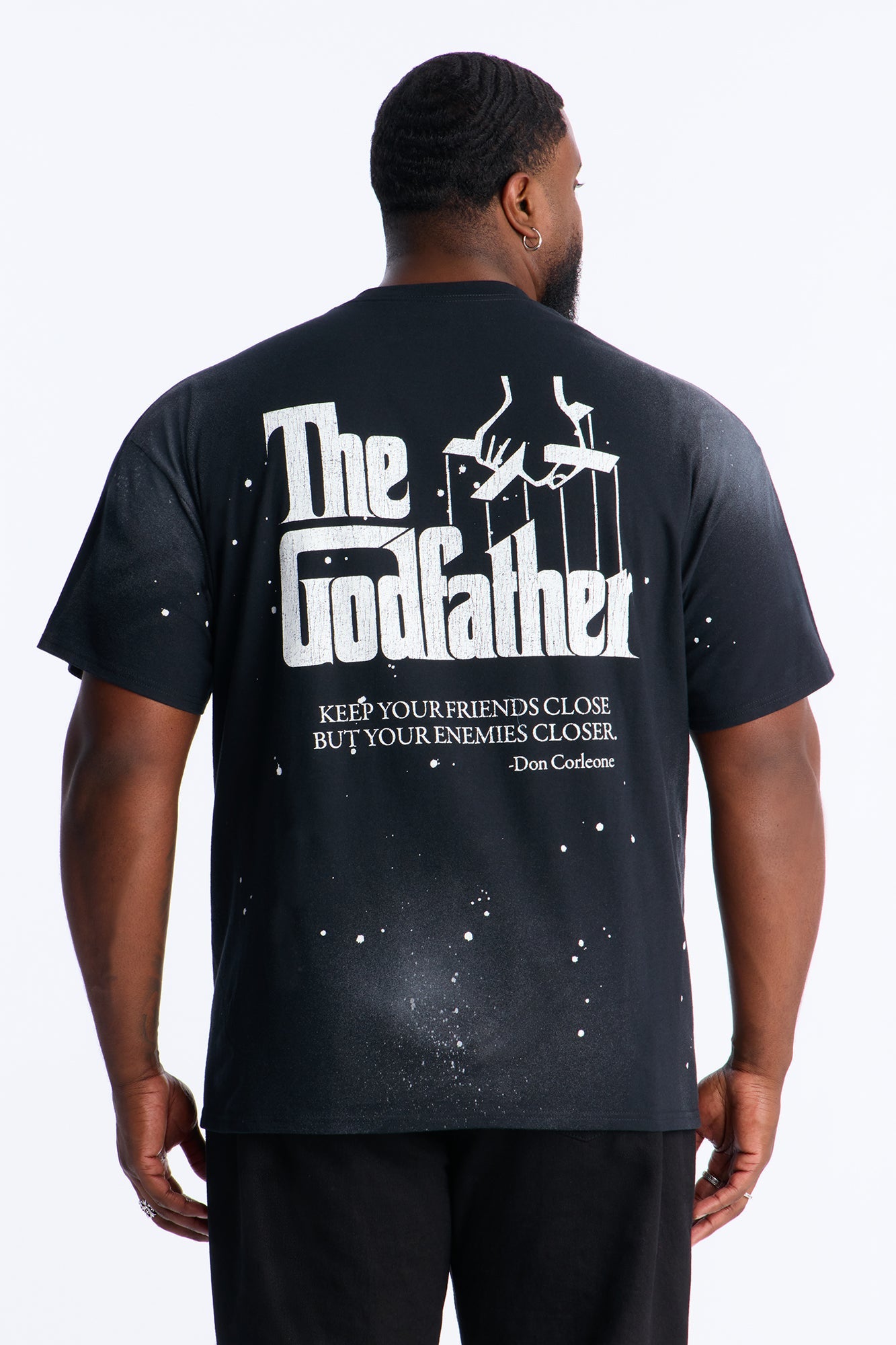 The Godfather Paint Splatter Short Sleeve Tee - Black Wash Fashion Nova