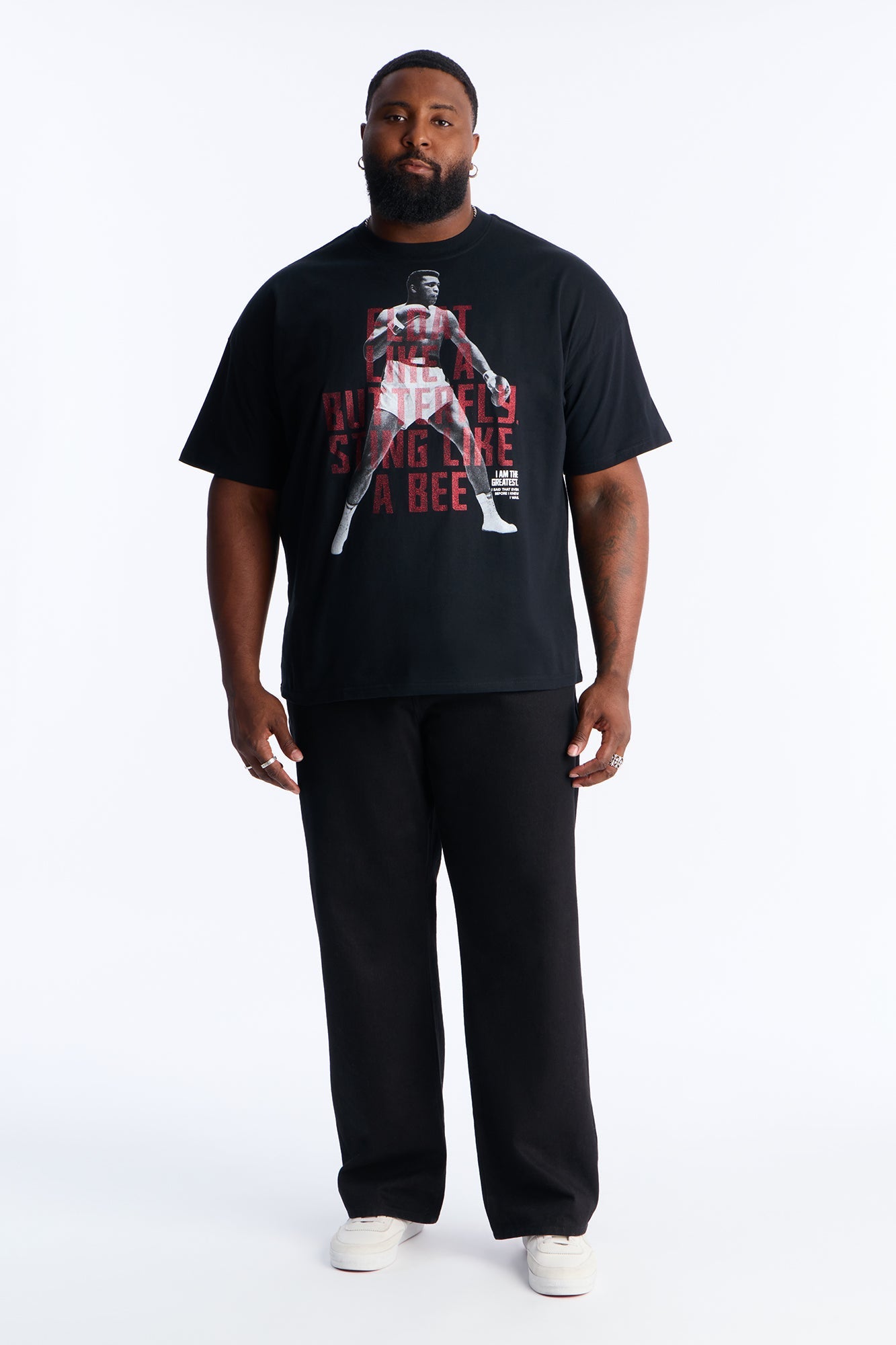 Boxy Muhammad Ali Glitter Printed Short Sleeve Tee - Black Fashion Nova