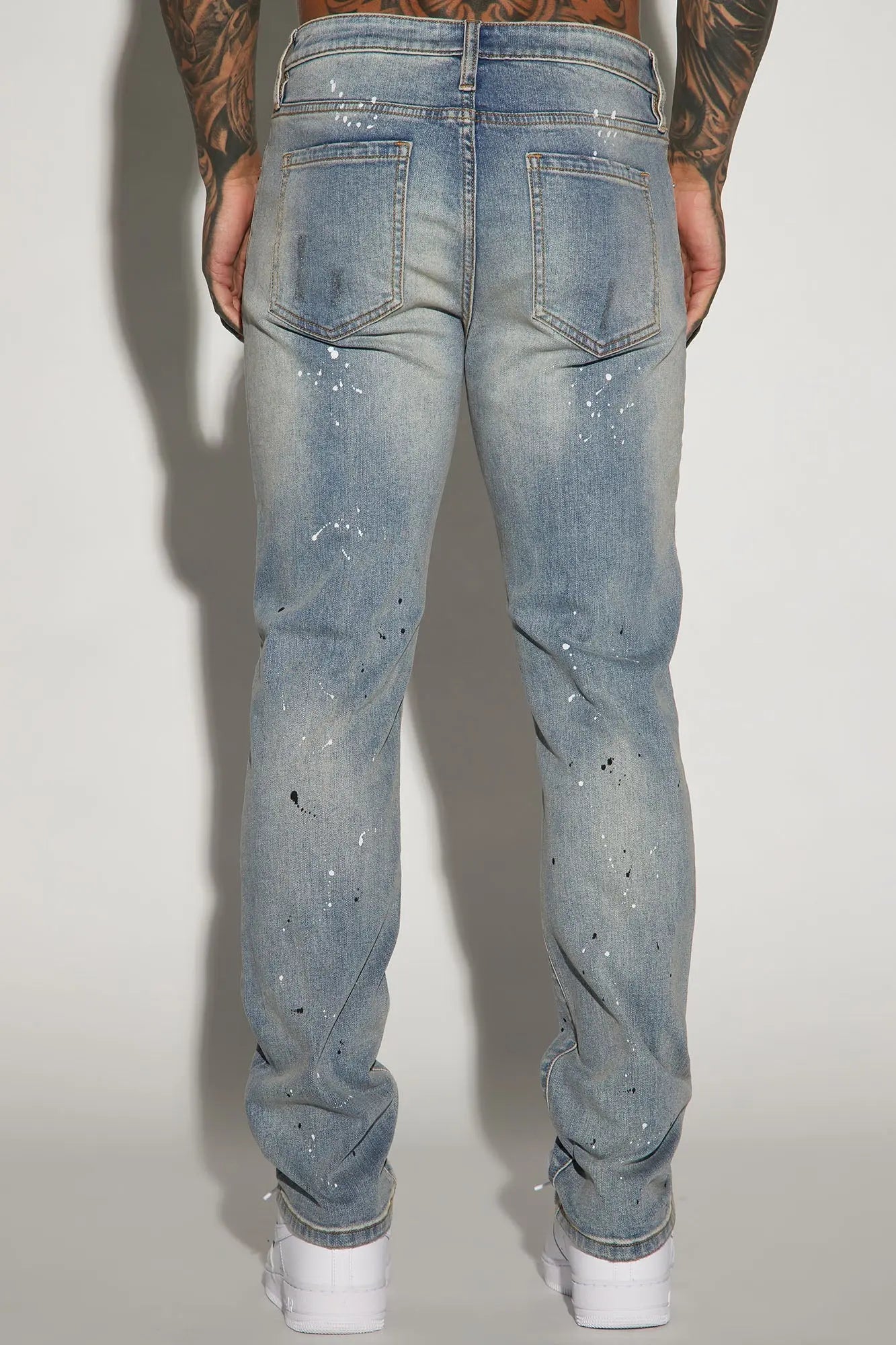 Ripped And Bleach Splatter Slim Jeans - Light Blue Wash Fashion Nova