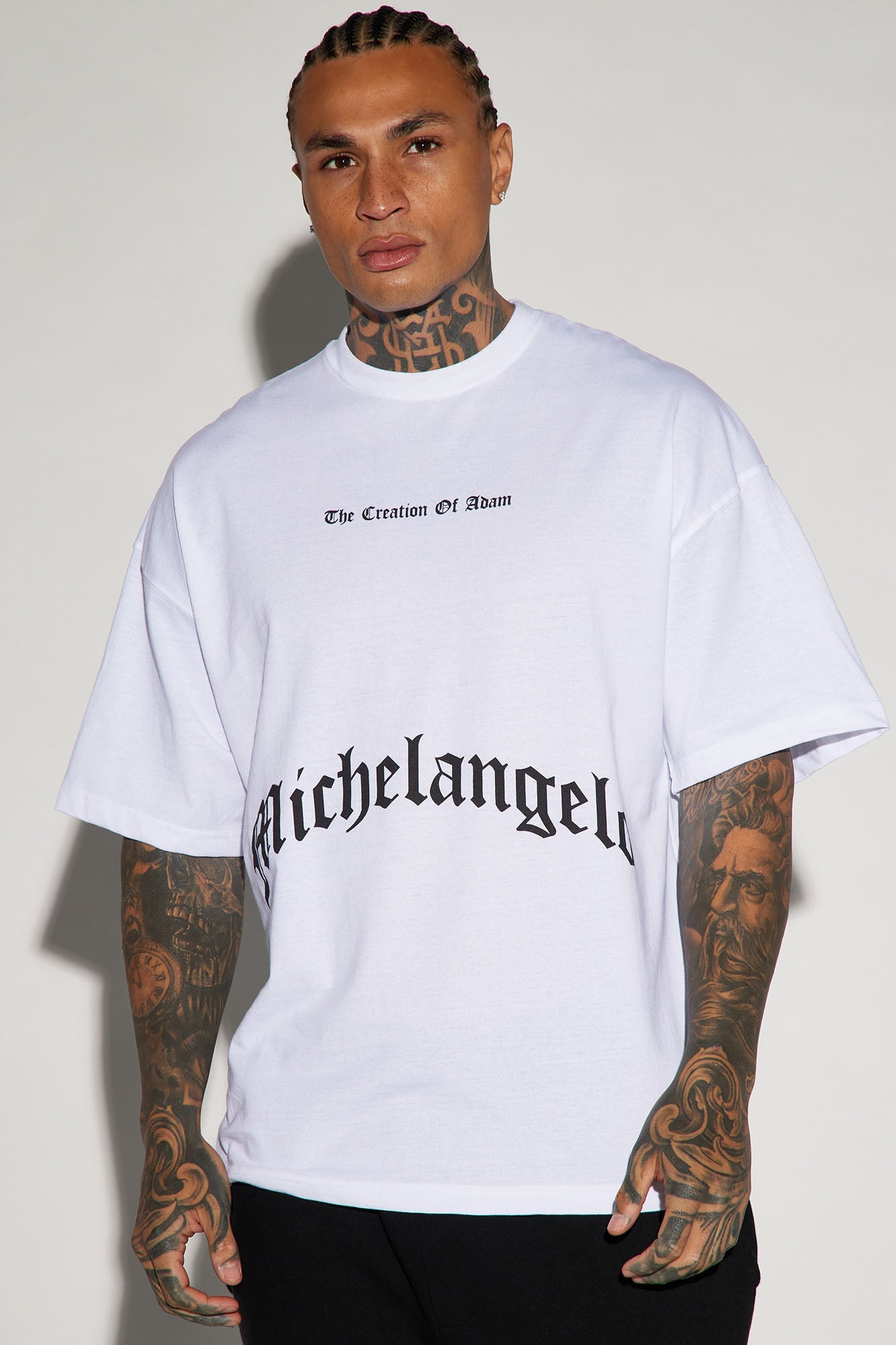 Creation Of Michelangelo Oversized Short Sleeve Tee - White Fashion Nova