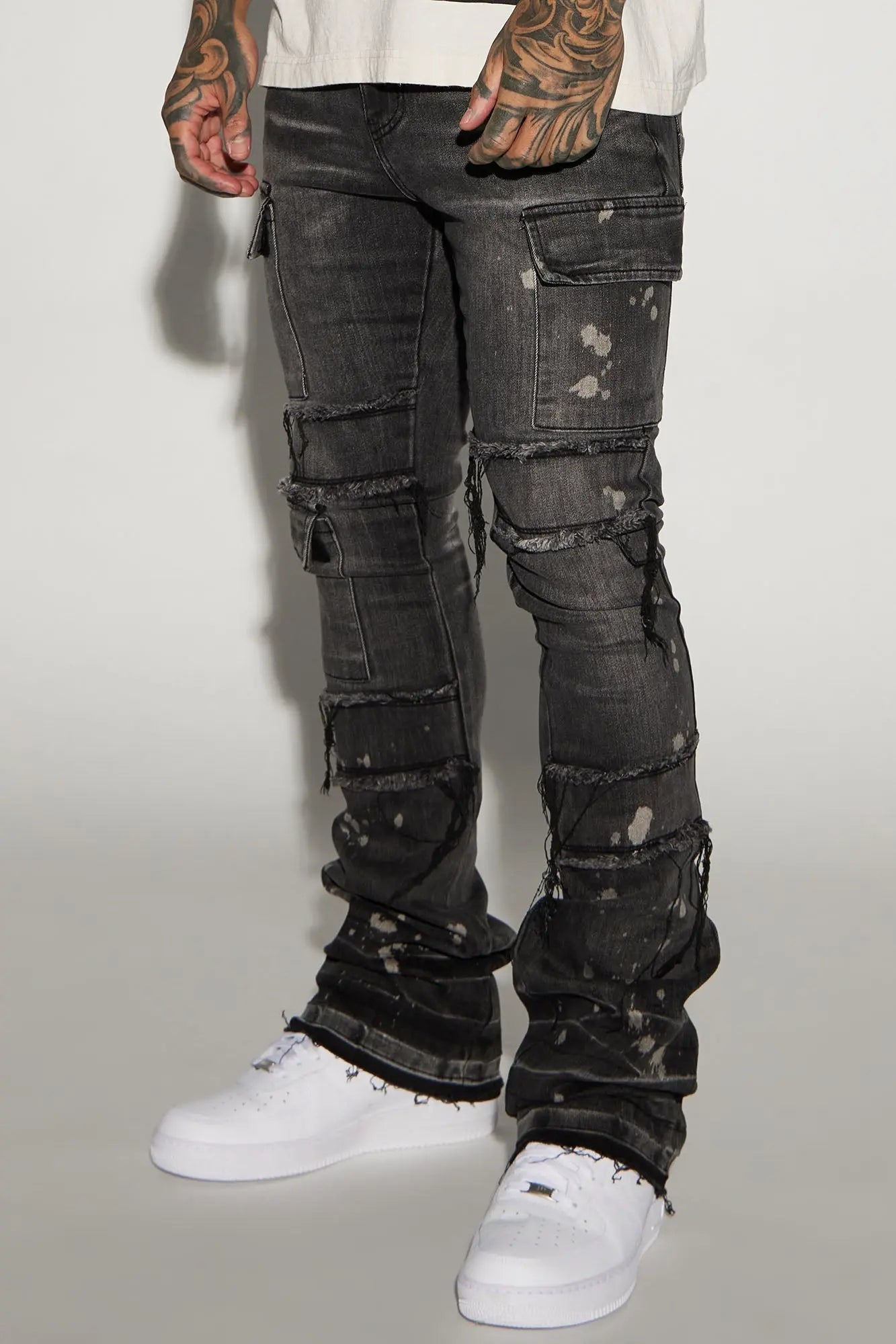 Side Snap Cargo Stacked Skinny Flare Jeans - Black Wash Fashion Nova
