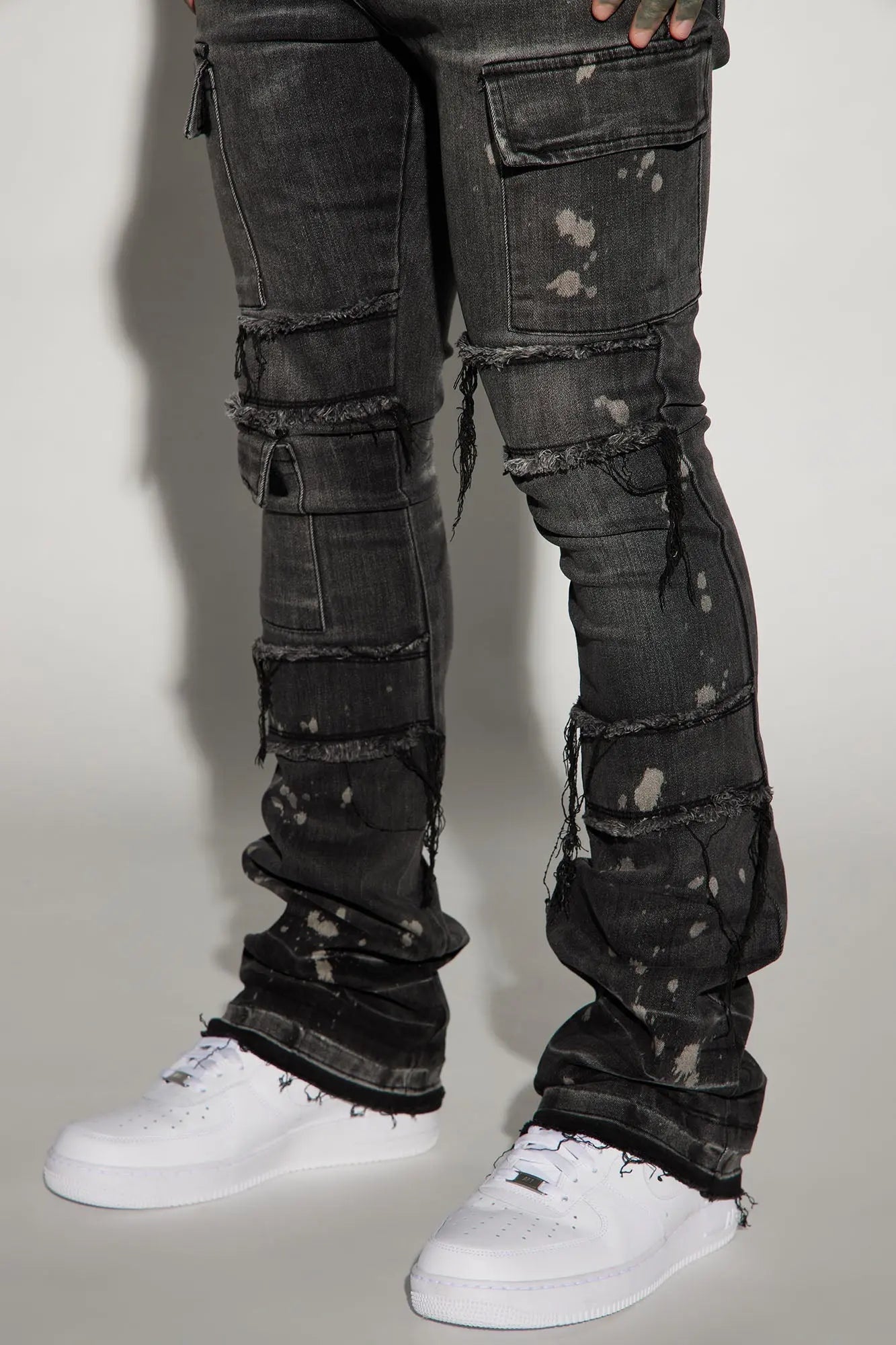 Side Snap Cargo Stacked Skinny Flare Jeans - Black Wash Fashion Nova