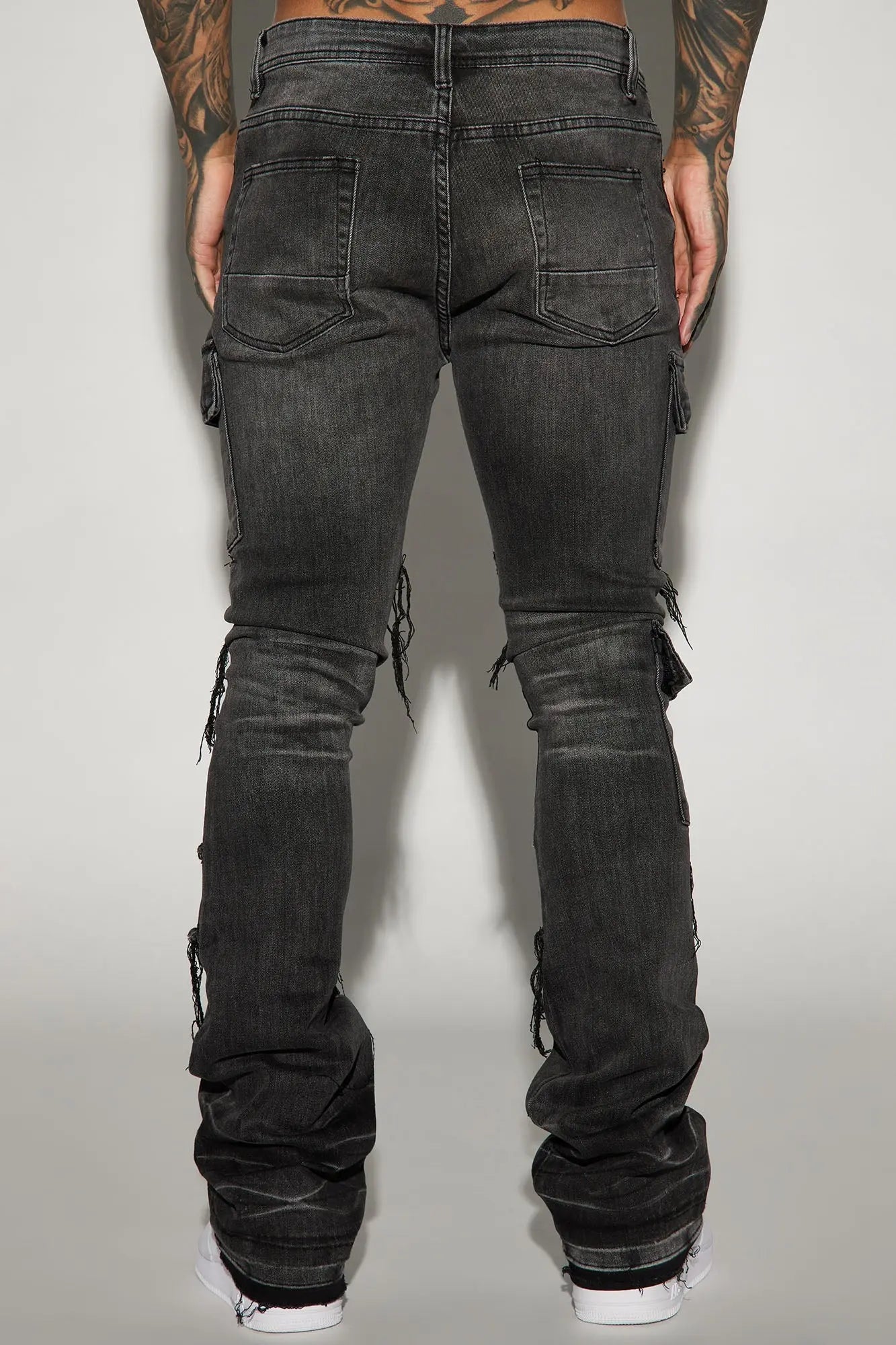 Side Snap Cargo Stacked Skinny Flare Jeans - Black Wash Fashion Nova
