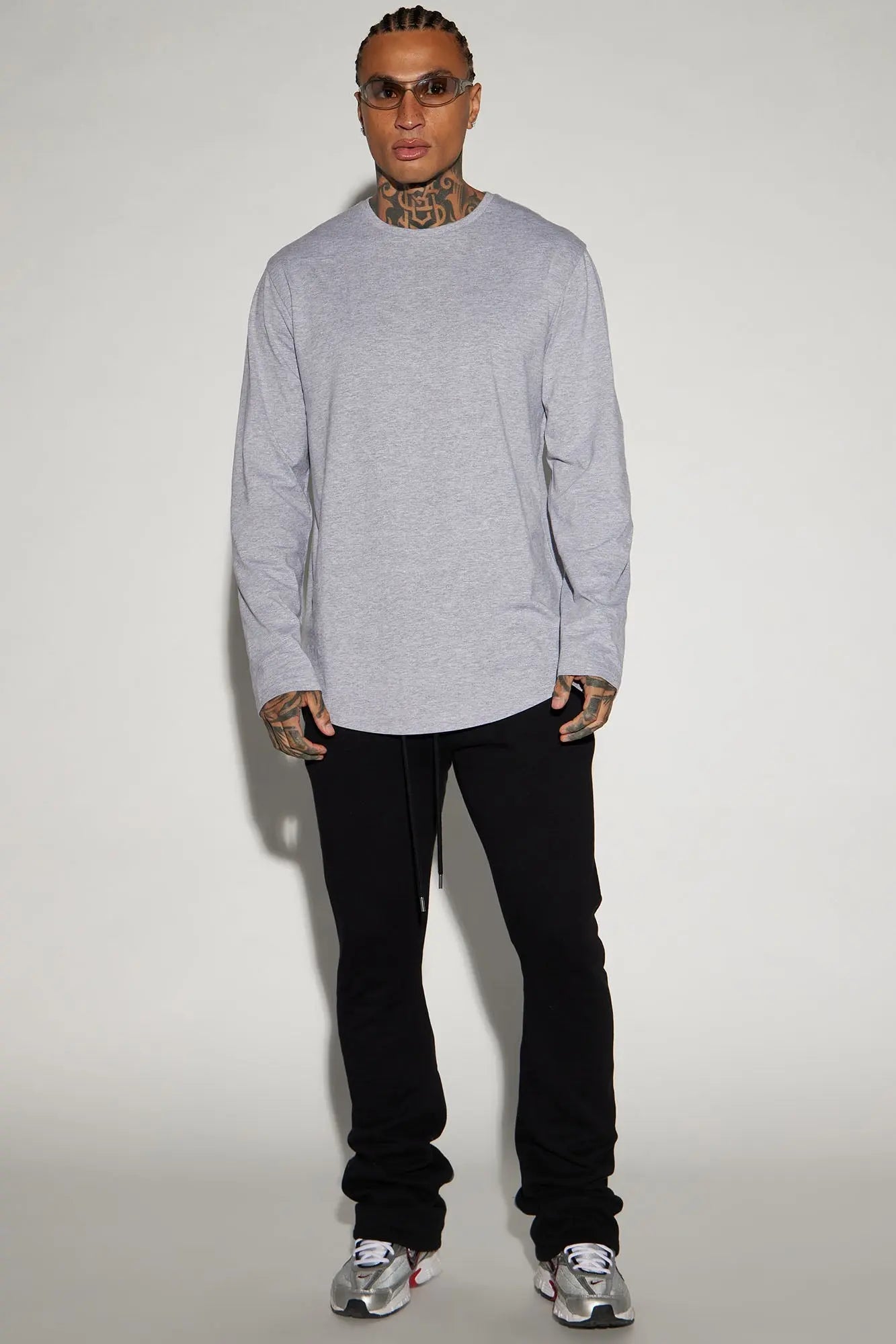 Essential Long Sleeve Scallop Tee - Grey Fashion Nova