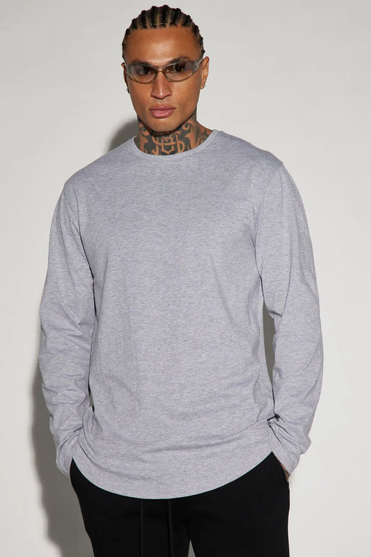 Essential Long Sleeve Scallop Tee - Grey Fashion Nova