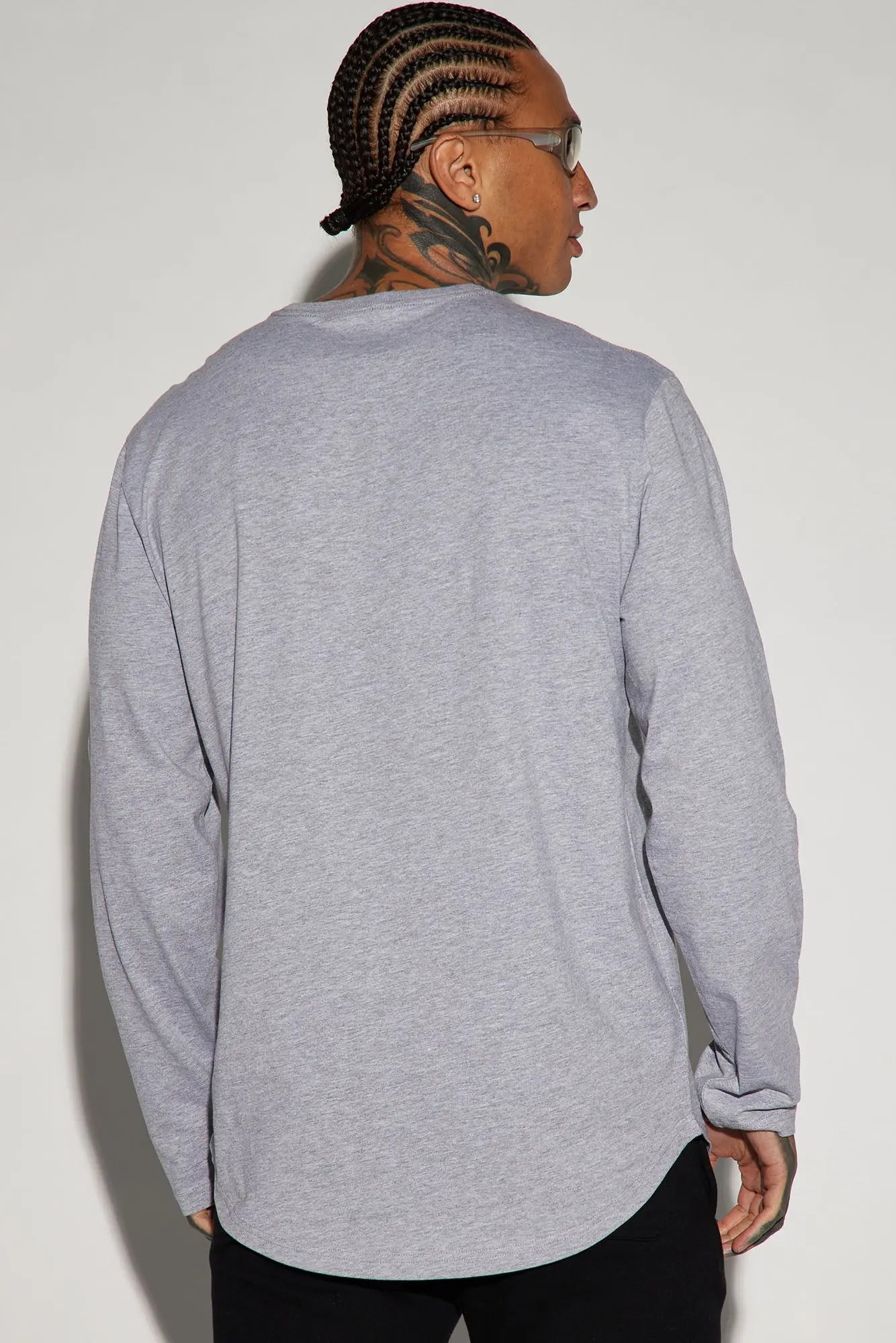 Essential Long Sleeve Scallop Tee - Grey Fashion Nova