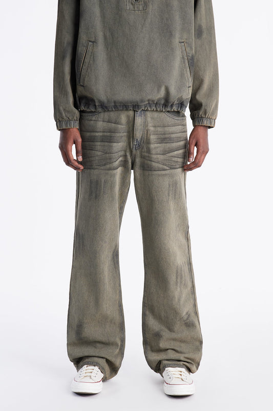Stacked Slim Flare Dune Jean - Olive Fashion Nova