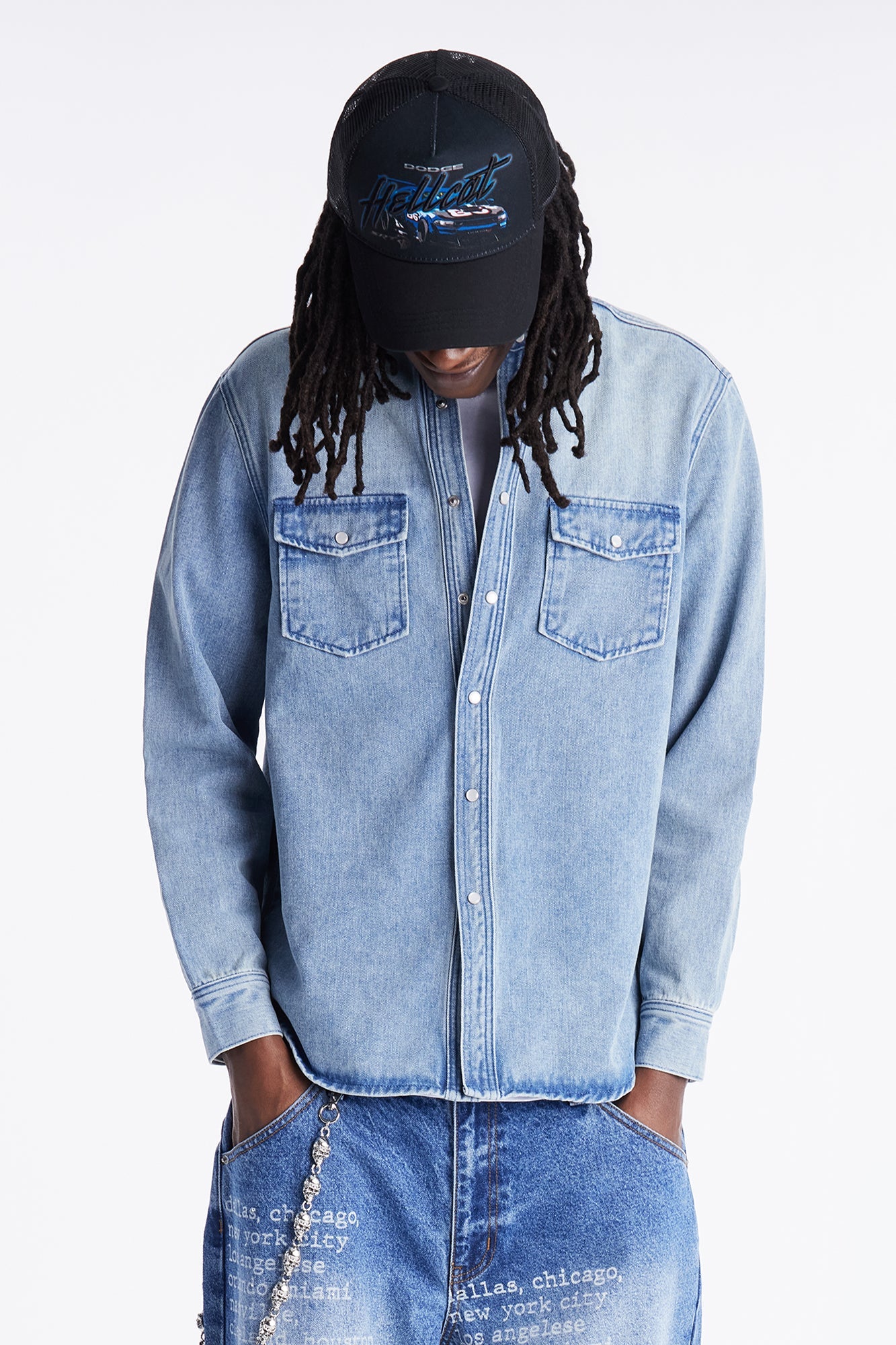 Rodeo Denim Button Up Shirt - Light Blue Wash Fashion Nova