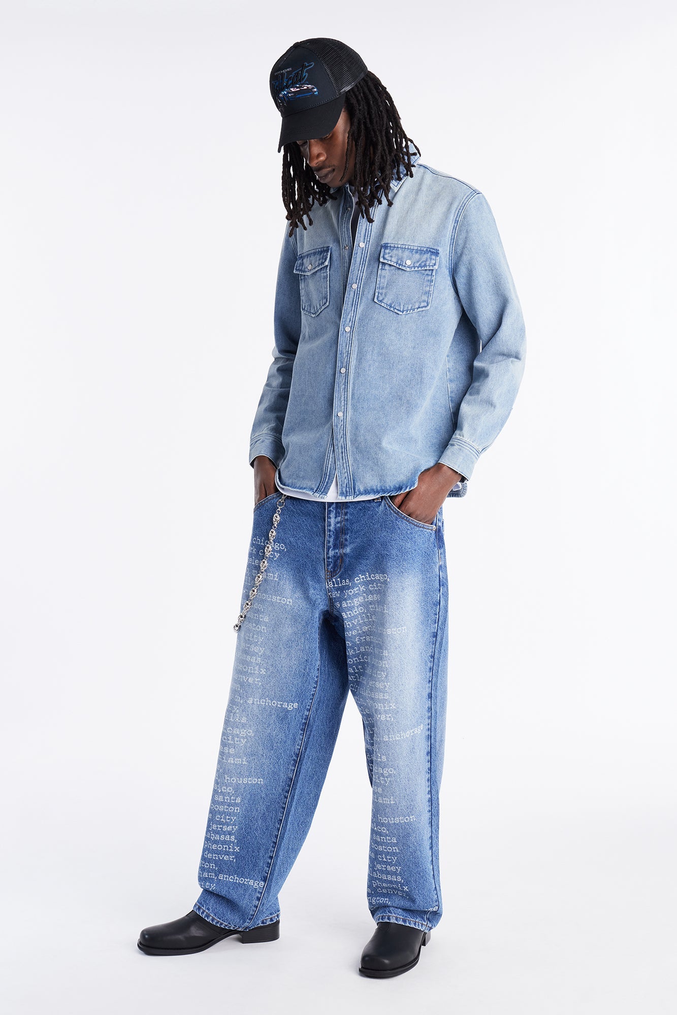 Rodeo Denim Button Up Shirt - Light Blue Wash Fashion Nova