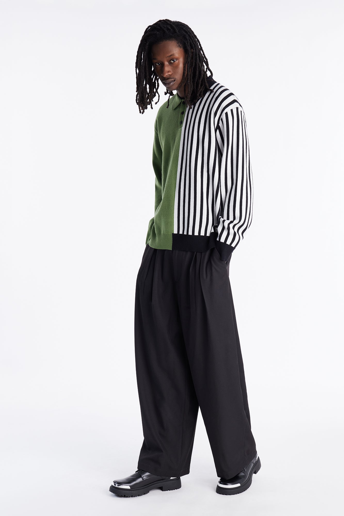 Half Striped Sweater Polo - Green Fashion Nova