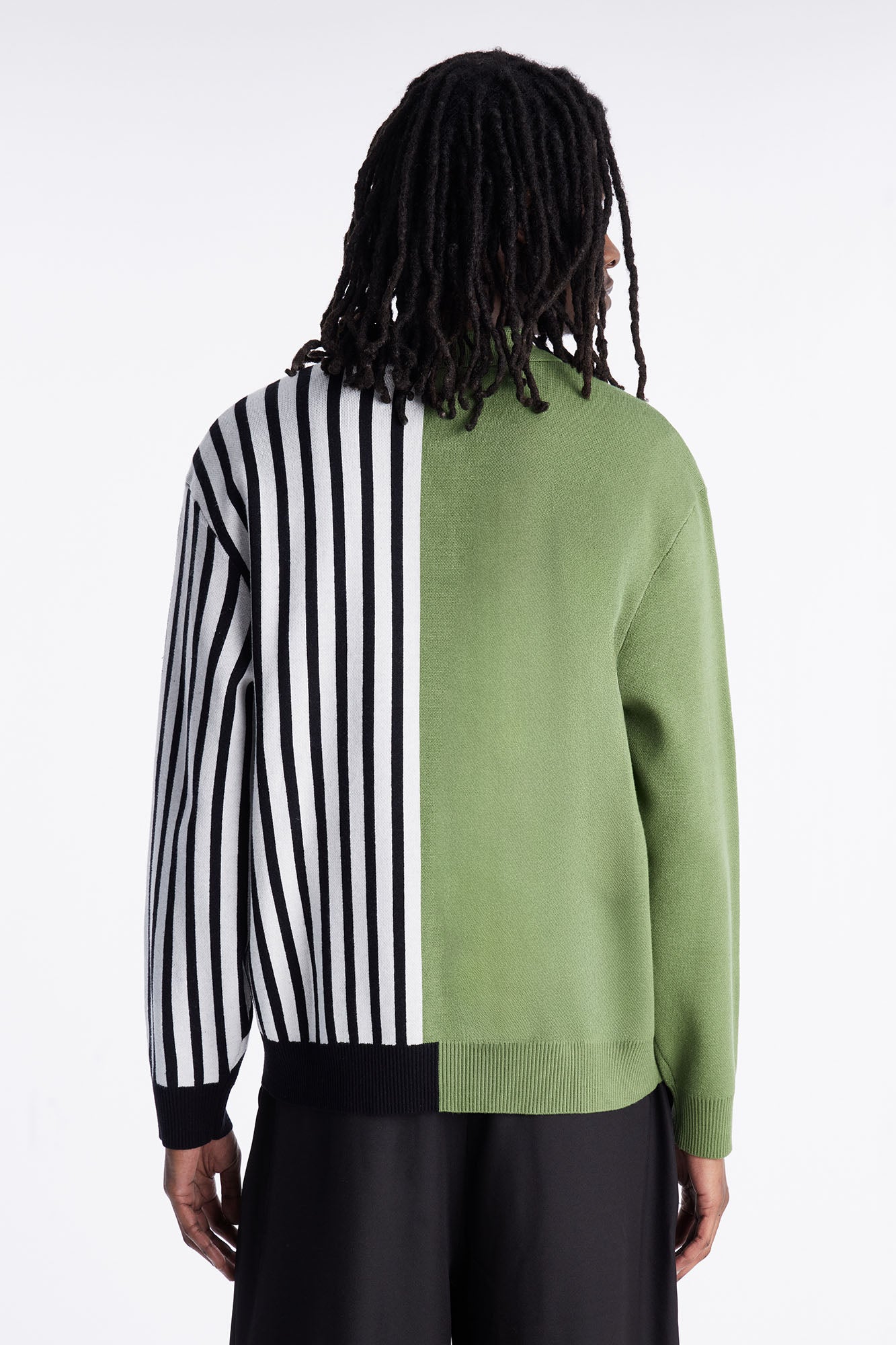 Half Striped Sweater Polo - Green Fashion Nova