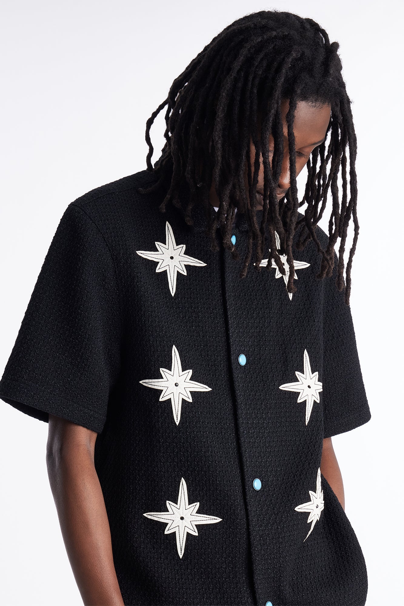Tweed Bright Etoile Button Up Shirt - Black Fashion Nova