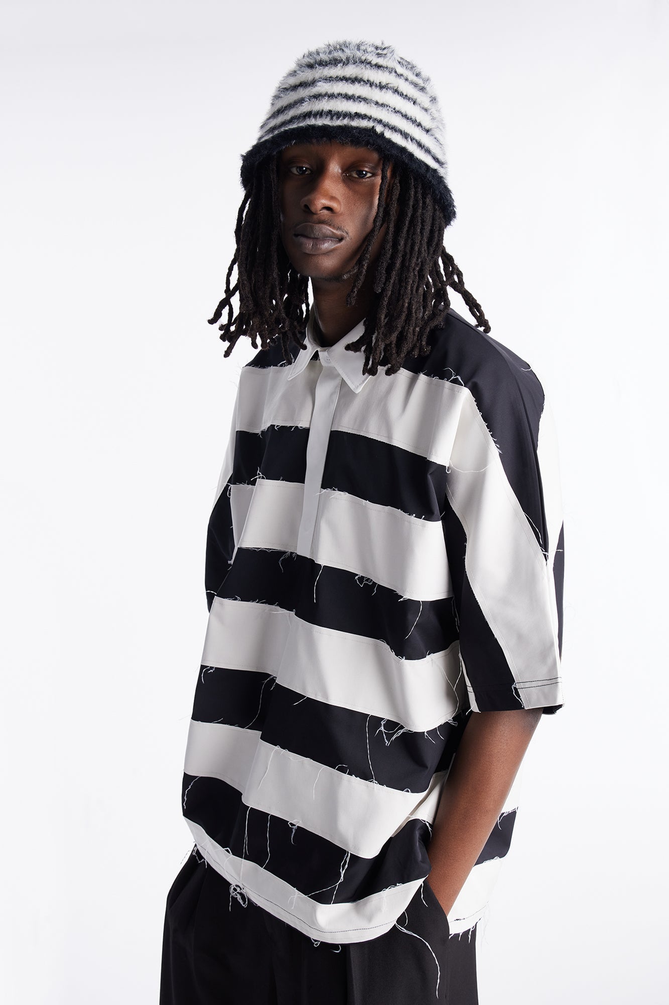 Oversized Frayed Polo Shirt - Black Fashion Nova