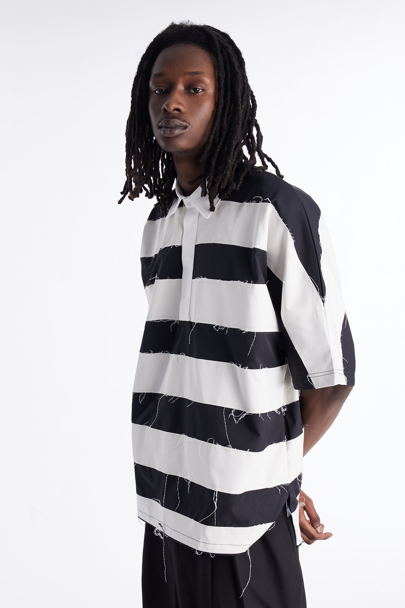 Oversized Frayed Polo Shirt - Black Fashion Nova