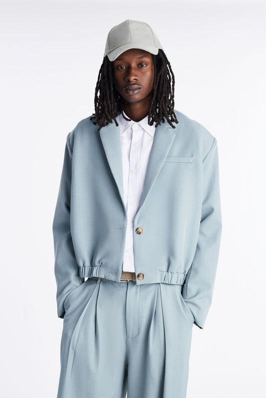Cropped Strikeout Blazer Bomber Jacket - Blue Fashion Nova