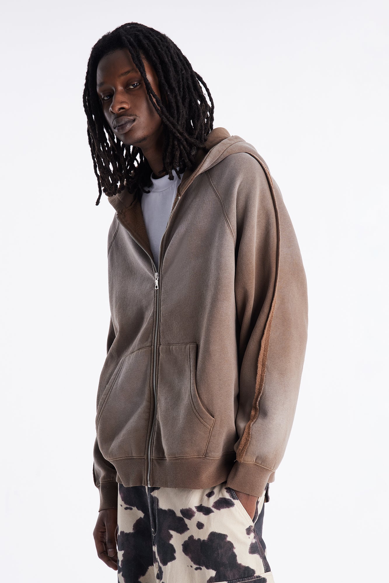 Extra Raw Faded Distressed Zip Up Hoodie - Brown Fashion Nova