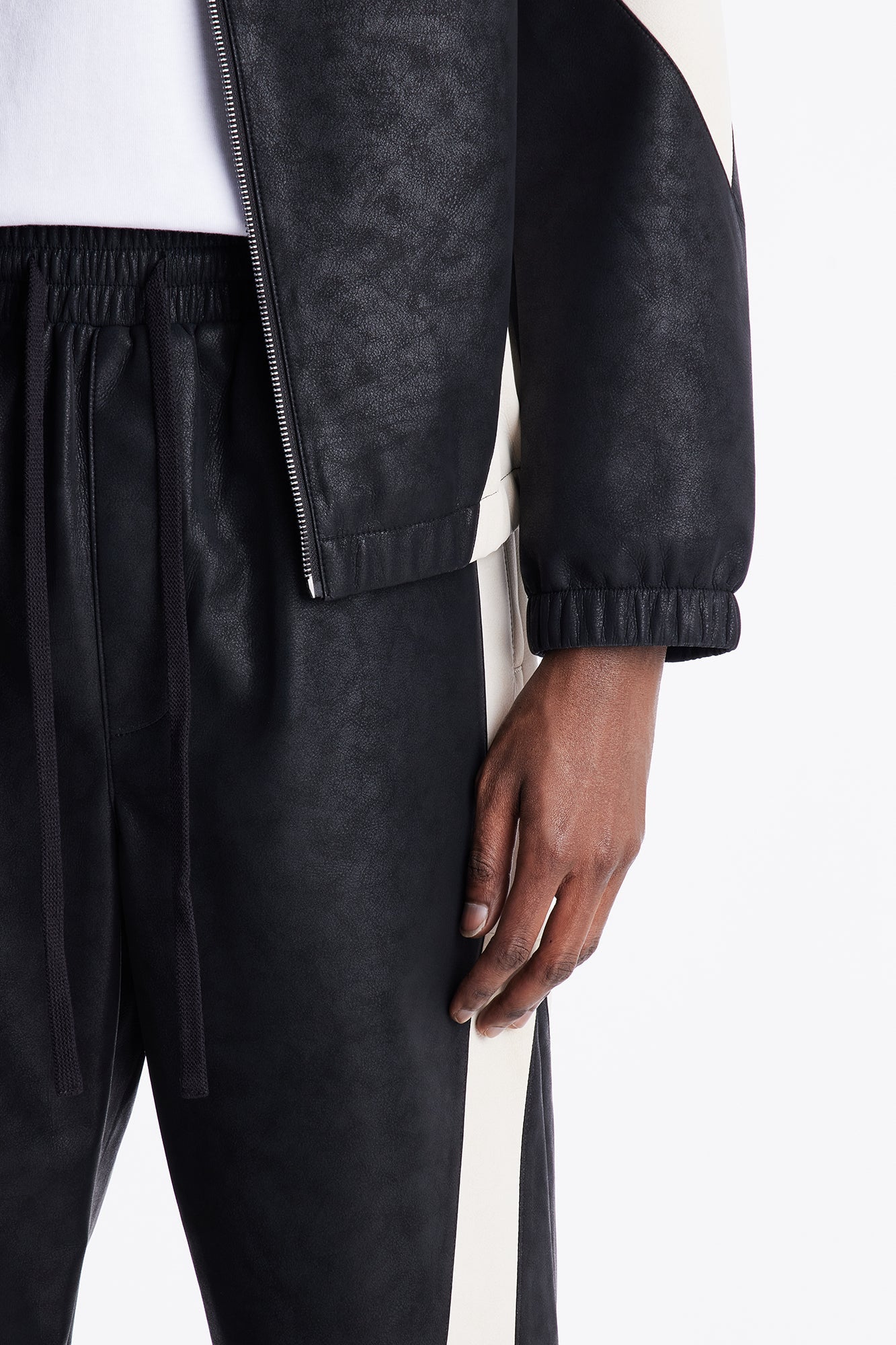 Baggy Faux Leather Maze Paneled Track Pant - Black Fashion Nova