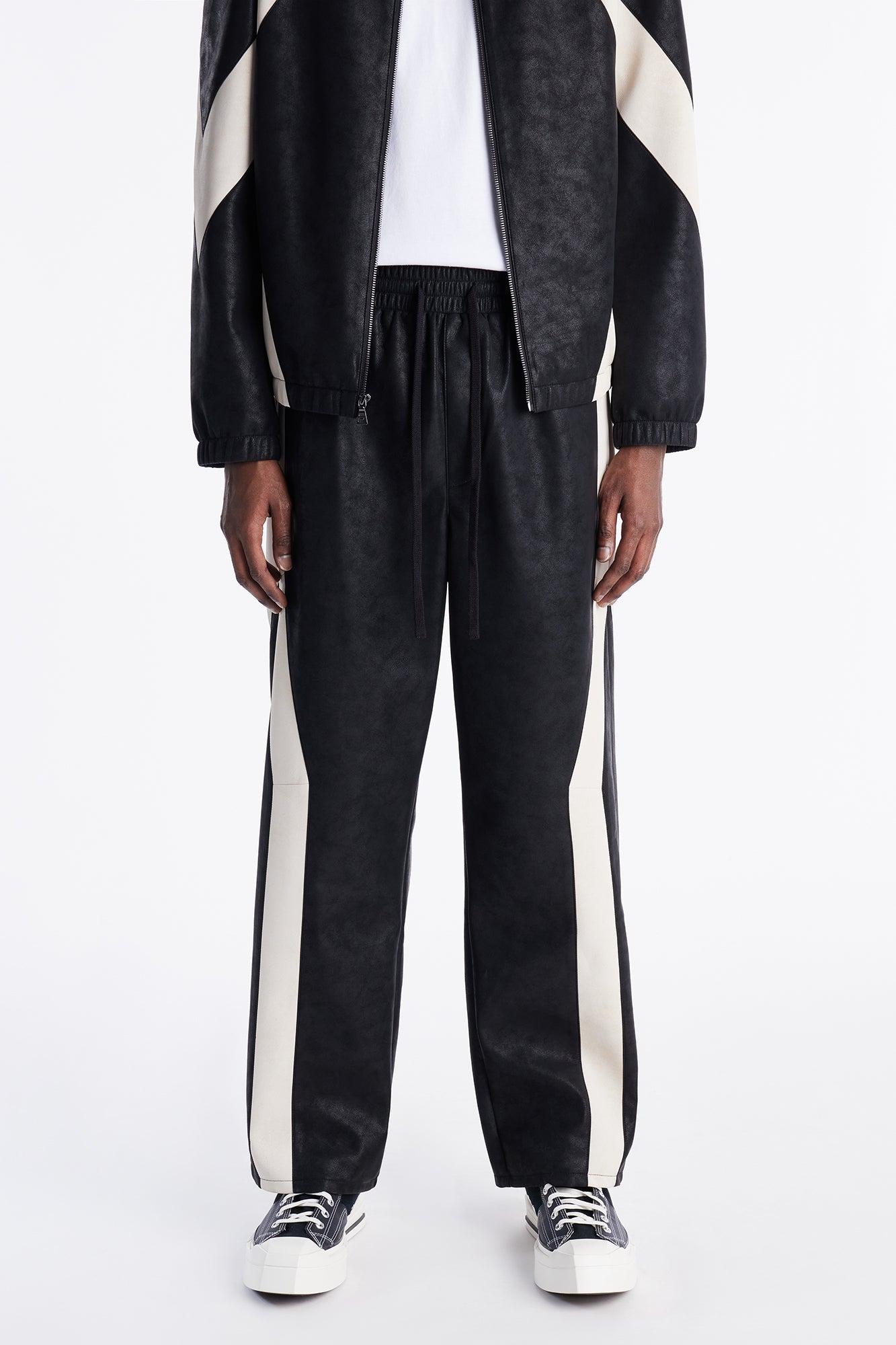 Baggy Faux Leather Maze Paneled Track Pant - Black Fashion Nova