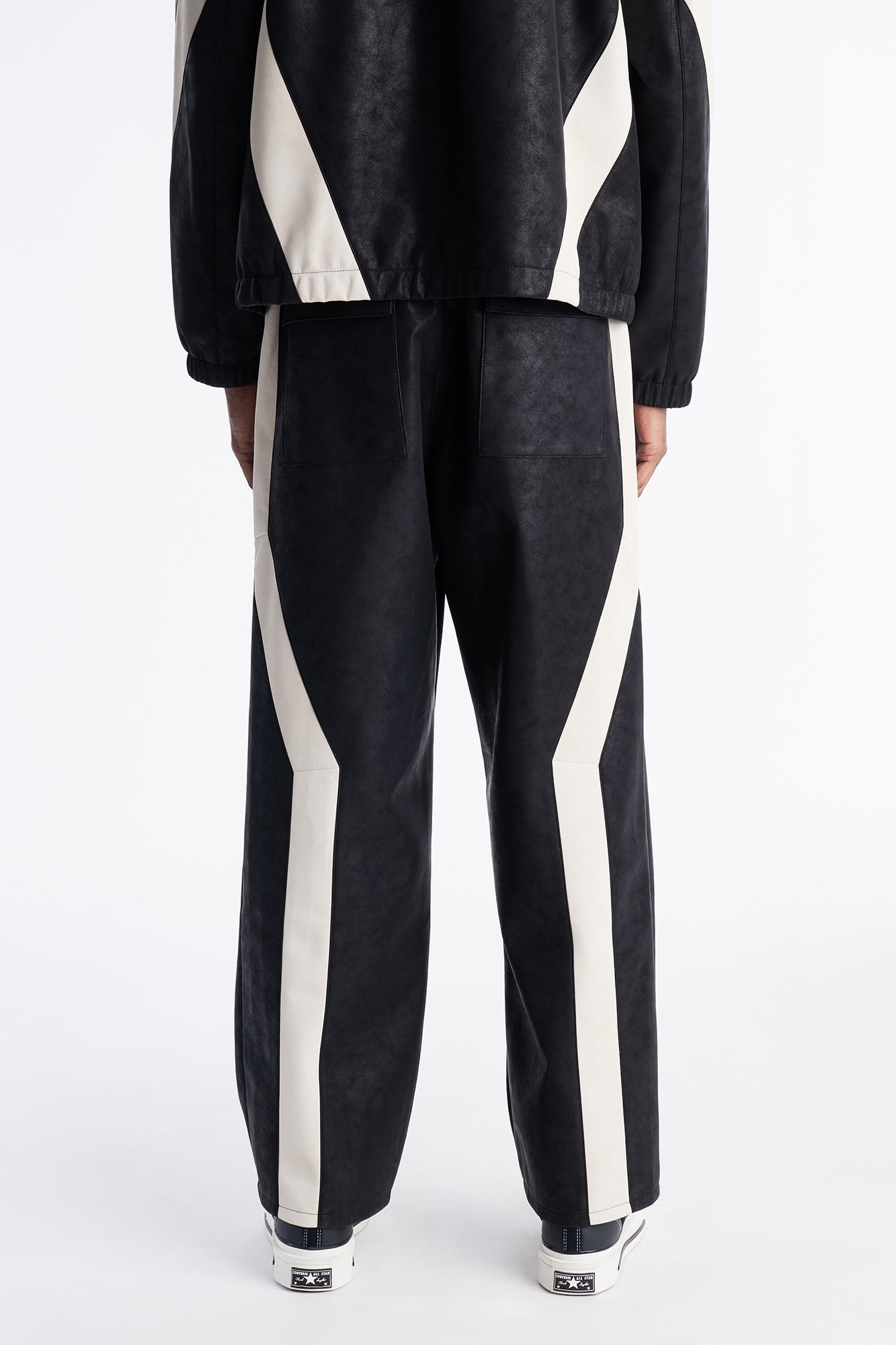 Baggy Faux Leather Maze Paneled Track Pant - Black Fashion Nova