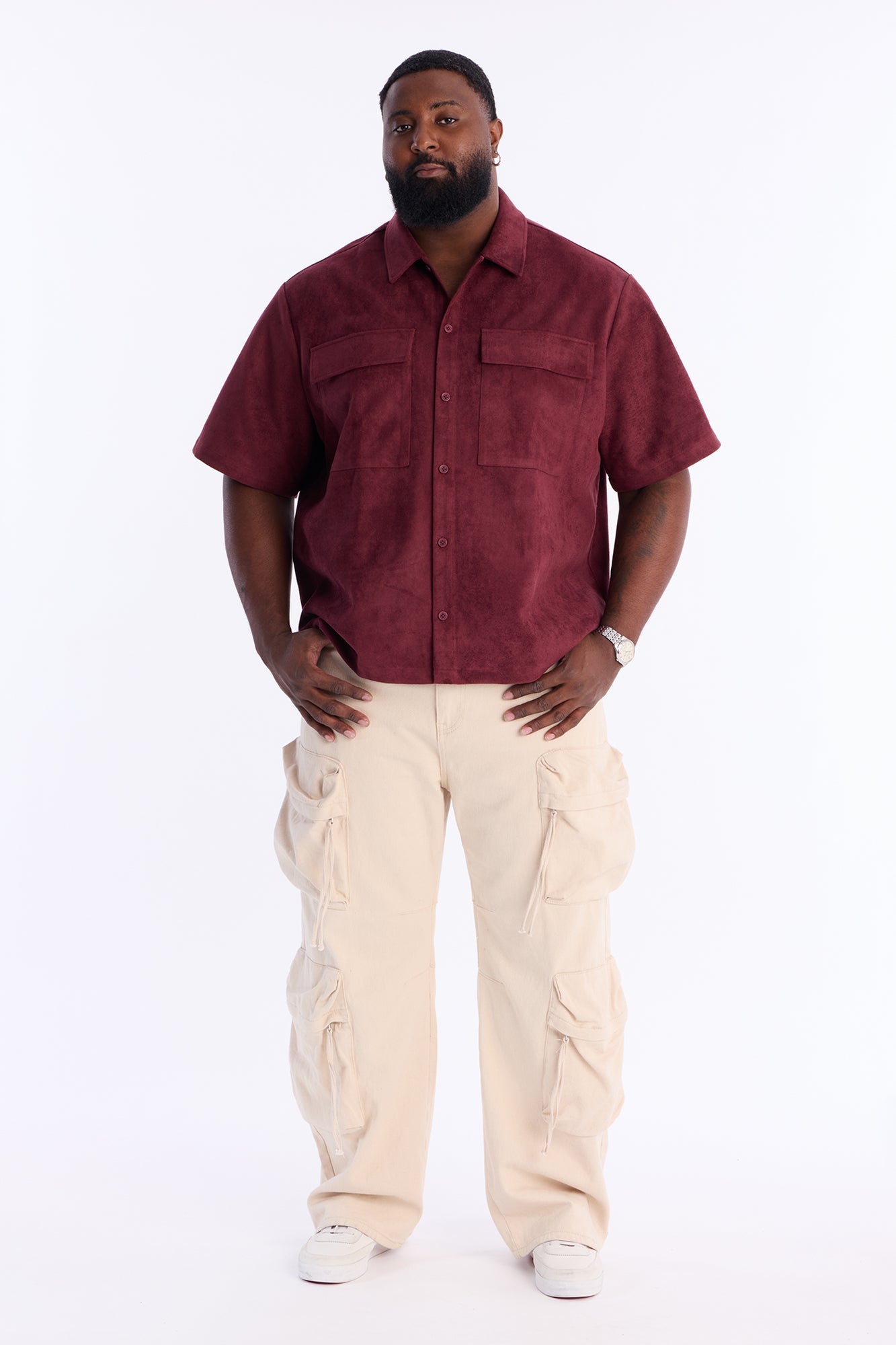 Relaxed Brushed Double Pocket Button Up Shirt - Burgundy Fashion Nova