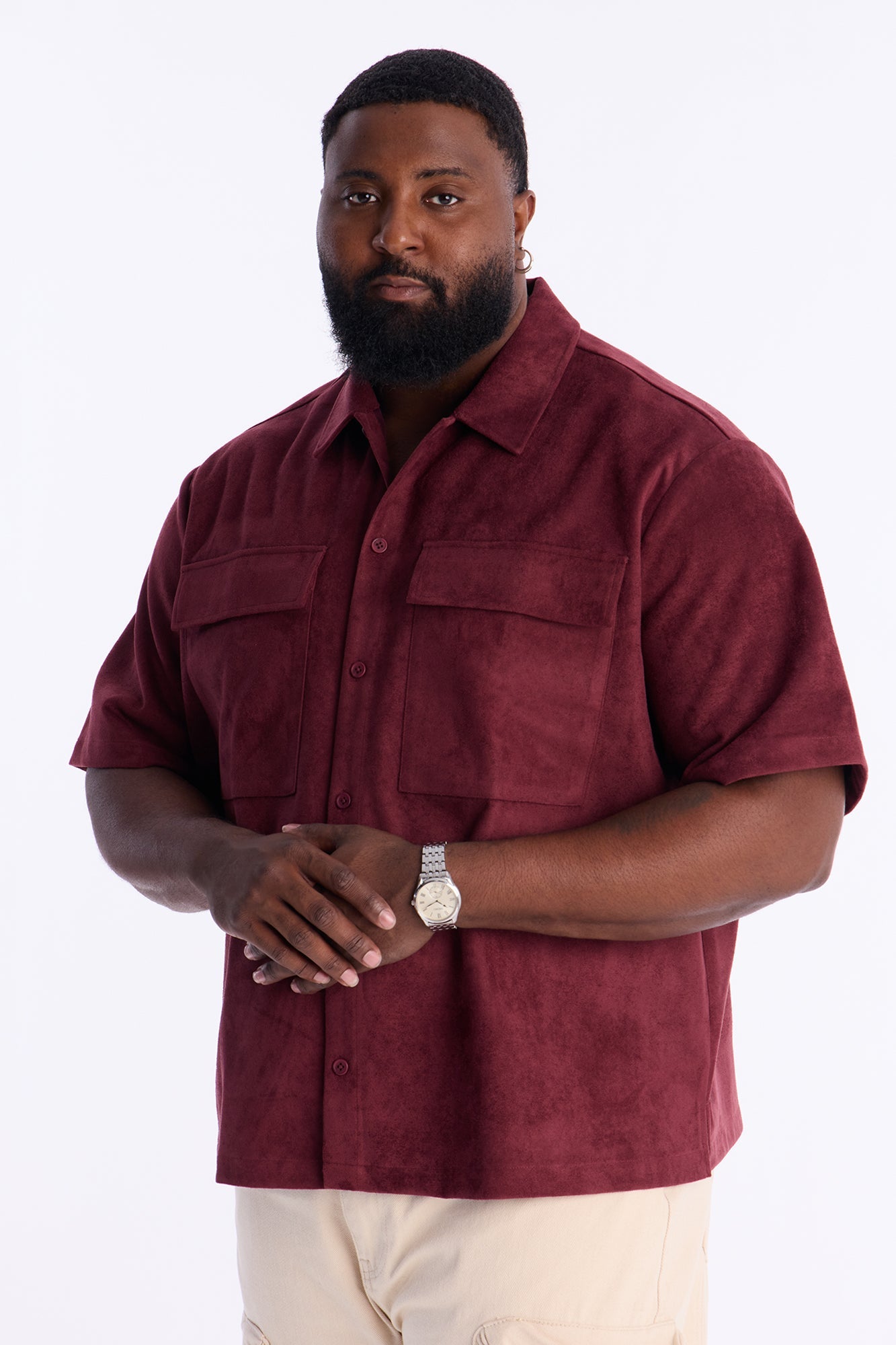 Relaxed Brushed Double Pocket Button Up Shirt - Burgundy Fashion Nova