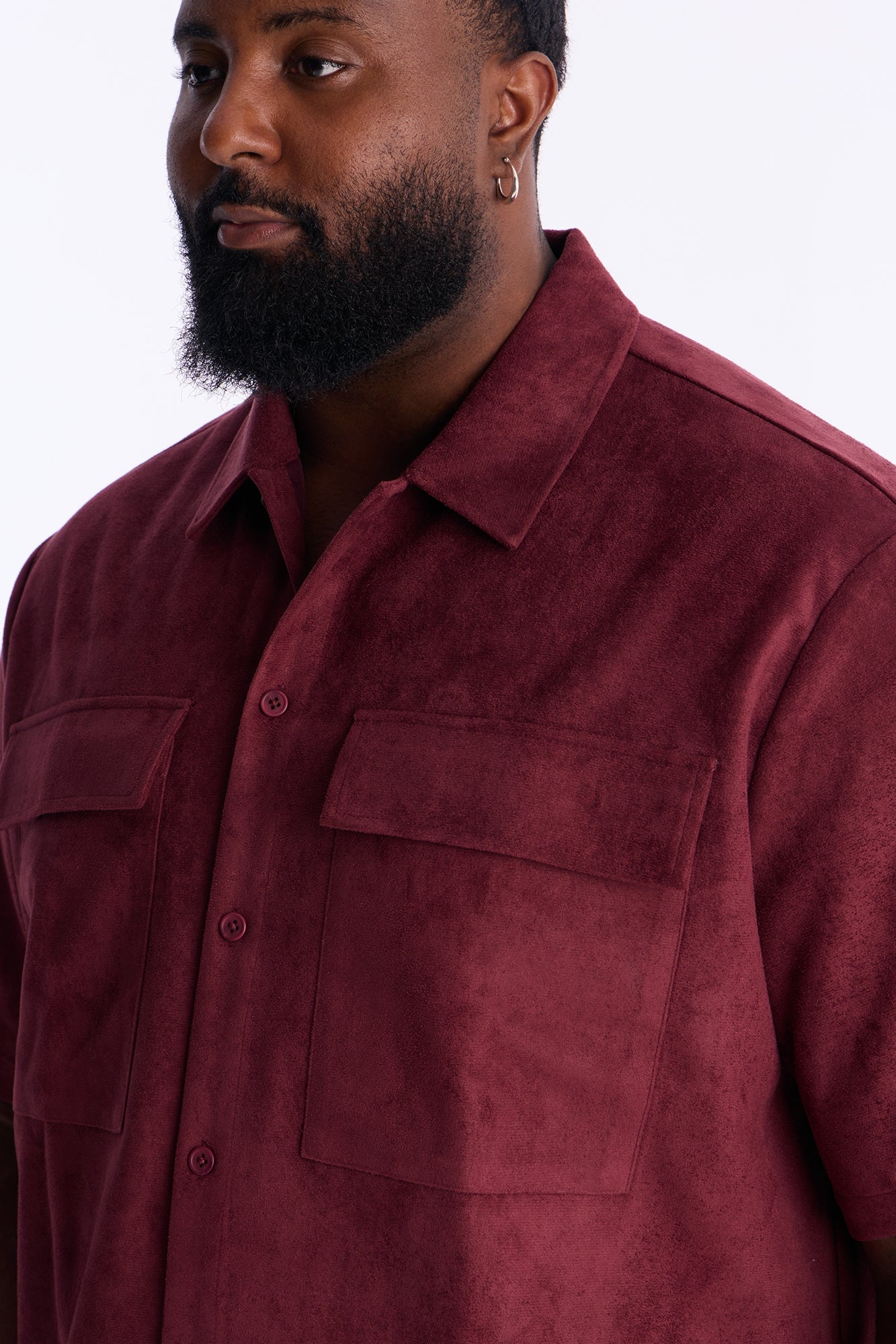 Relaxed Brushed Double Pocket Button Up Shirt - Burgundy Fashion Nova