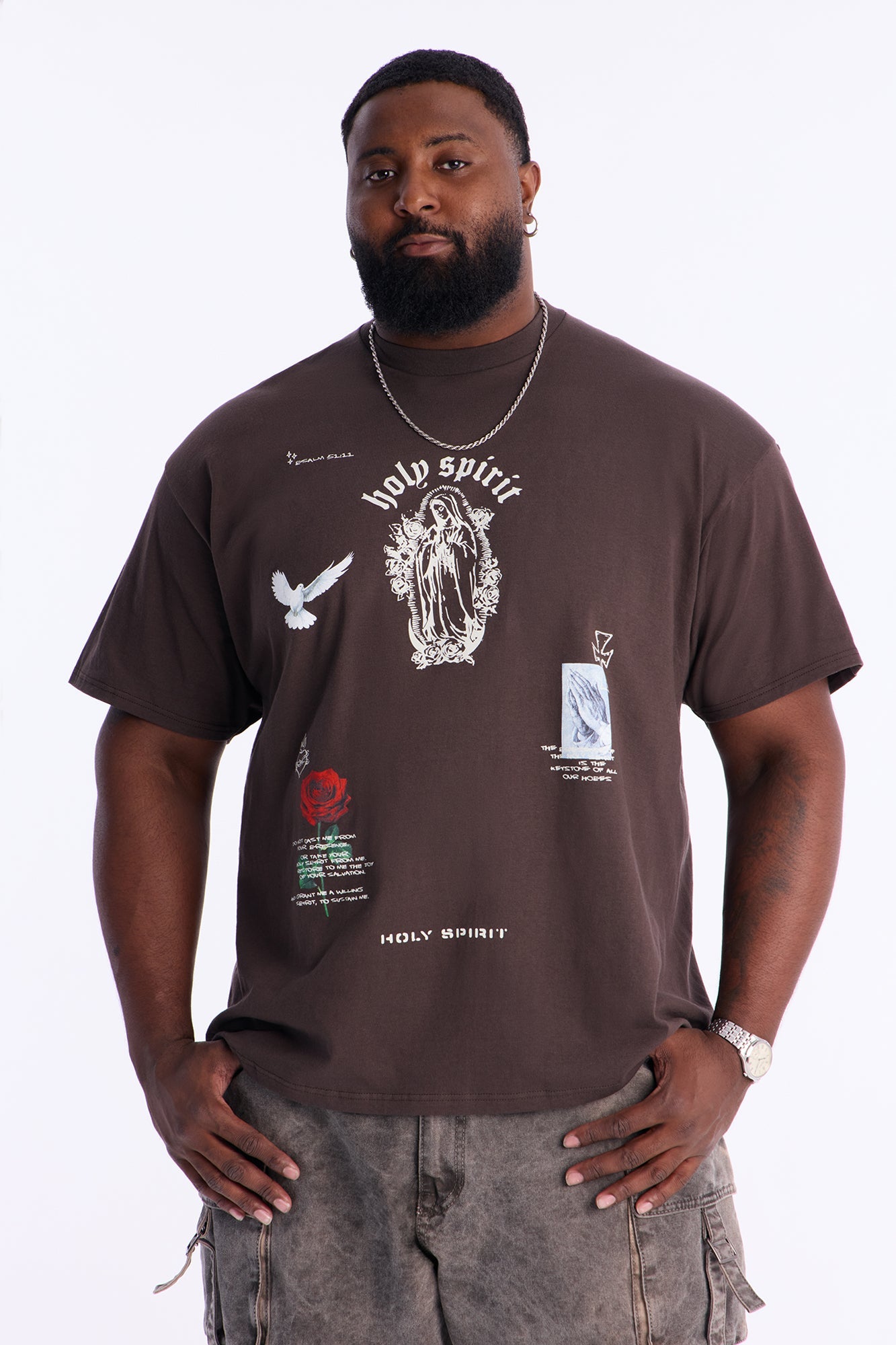 Holy Spirit Protect Me Short Sleeve Tee - Chocolate Fashion Nova
