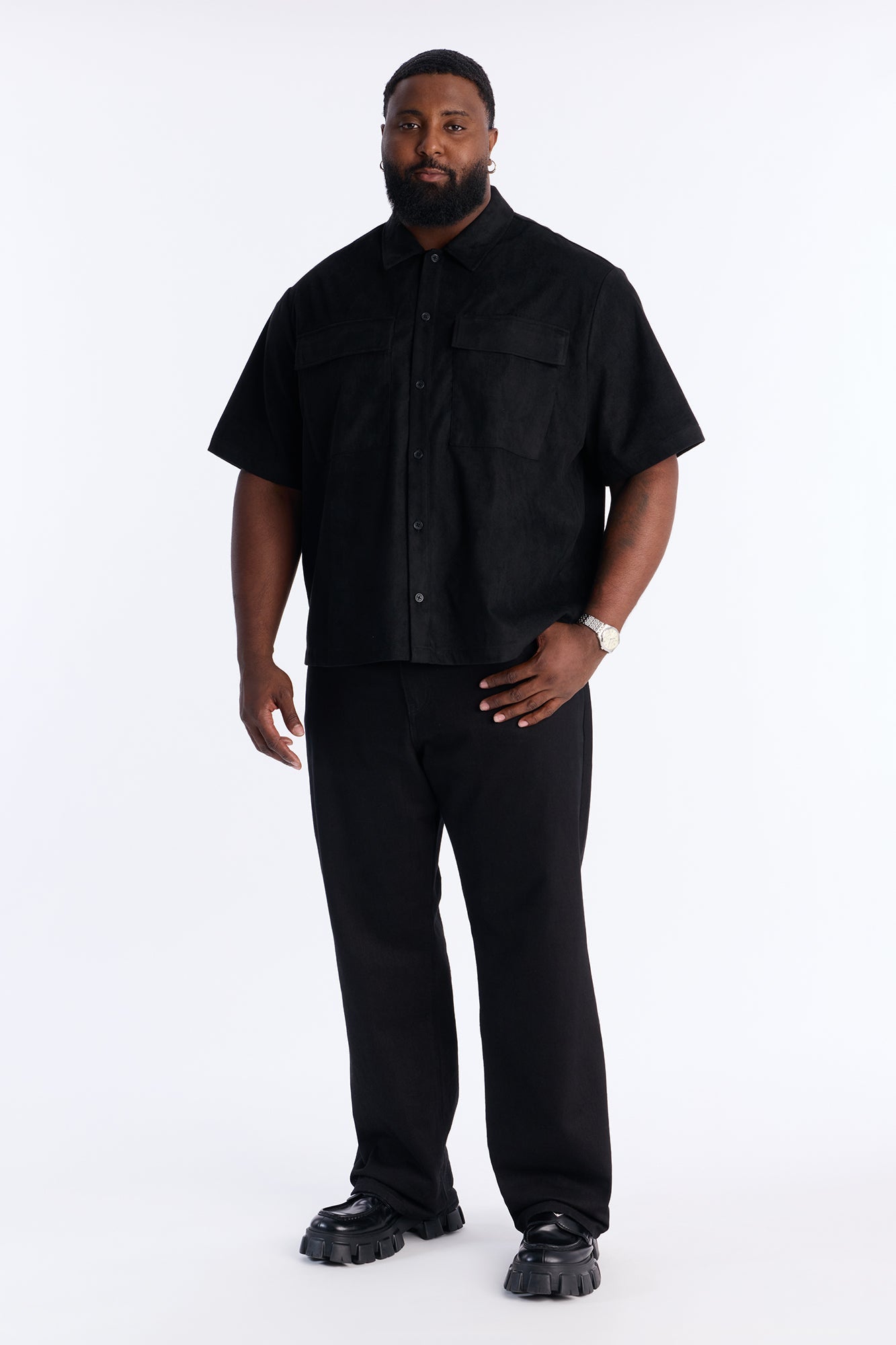 Relaxed Brushed Double Pocket Button Up Shirt - Black Fashion Nova