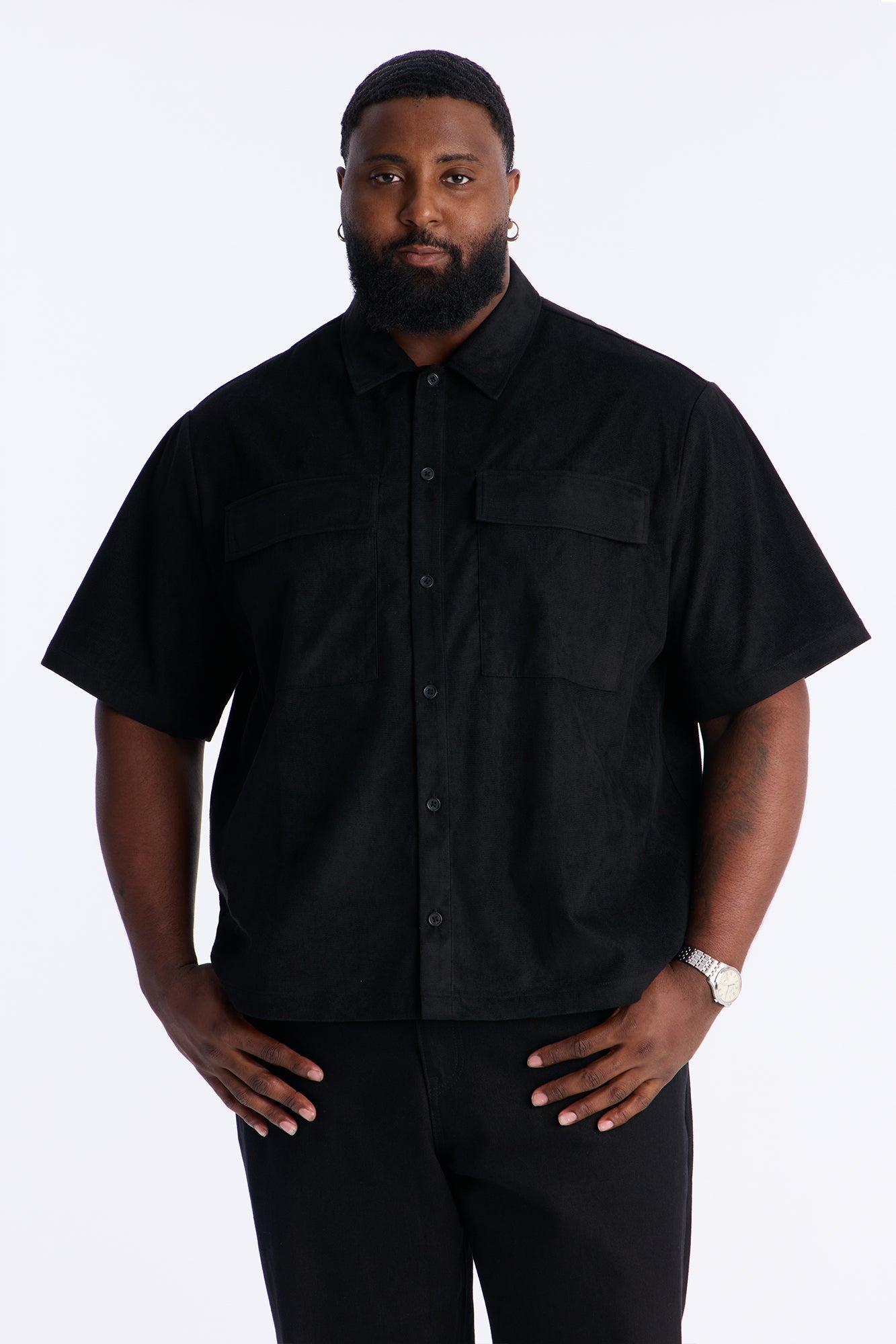 Relaxed Brushed Double Pocket Button Up Shirt - Black Fashion Nova