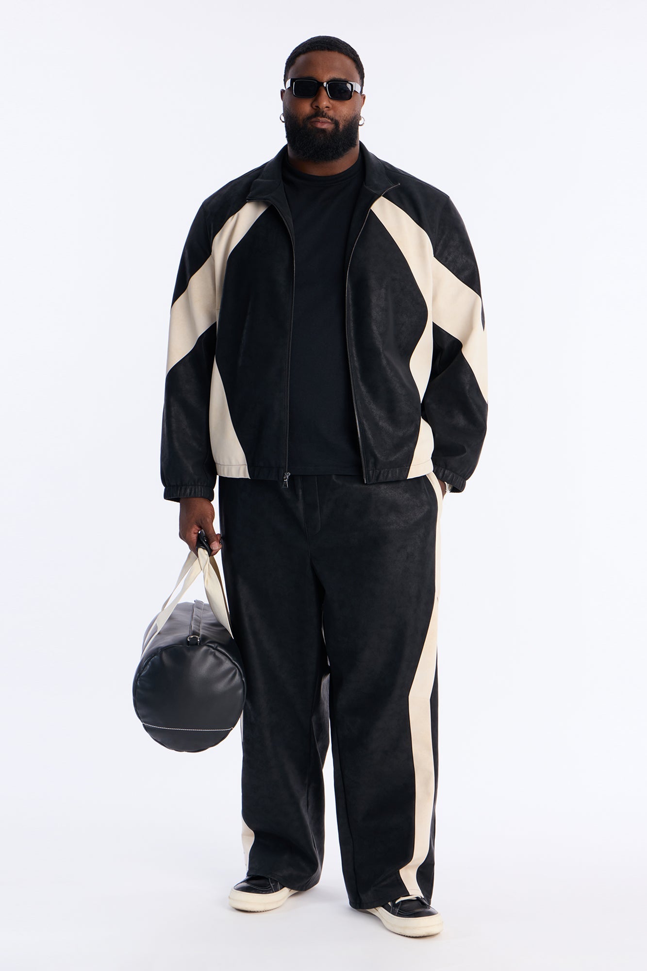 Baggy Faux Leather Maze Paneled Track Pant - Black Fashion Nova