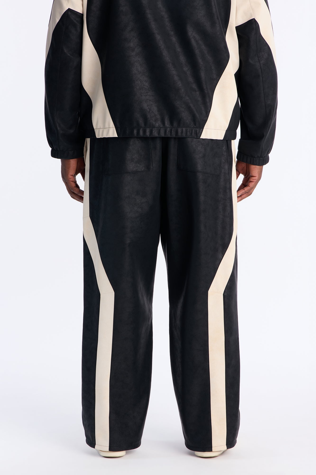 Baggy Faux Leather Maze Paneled Track Pant - Black Fashion Nova