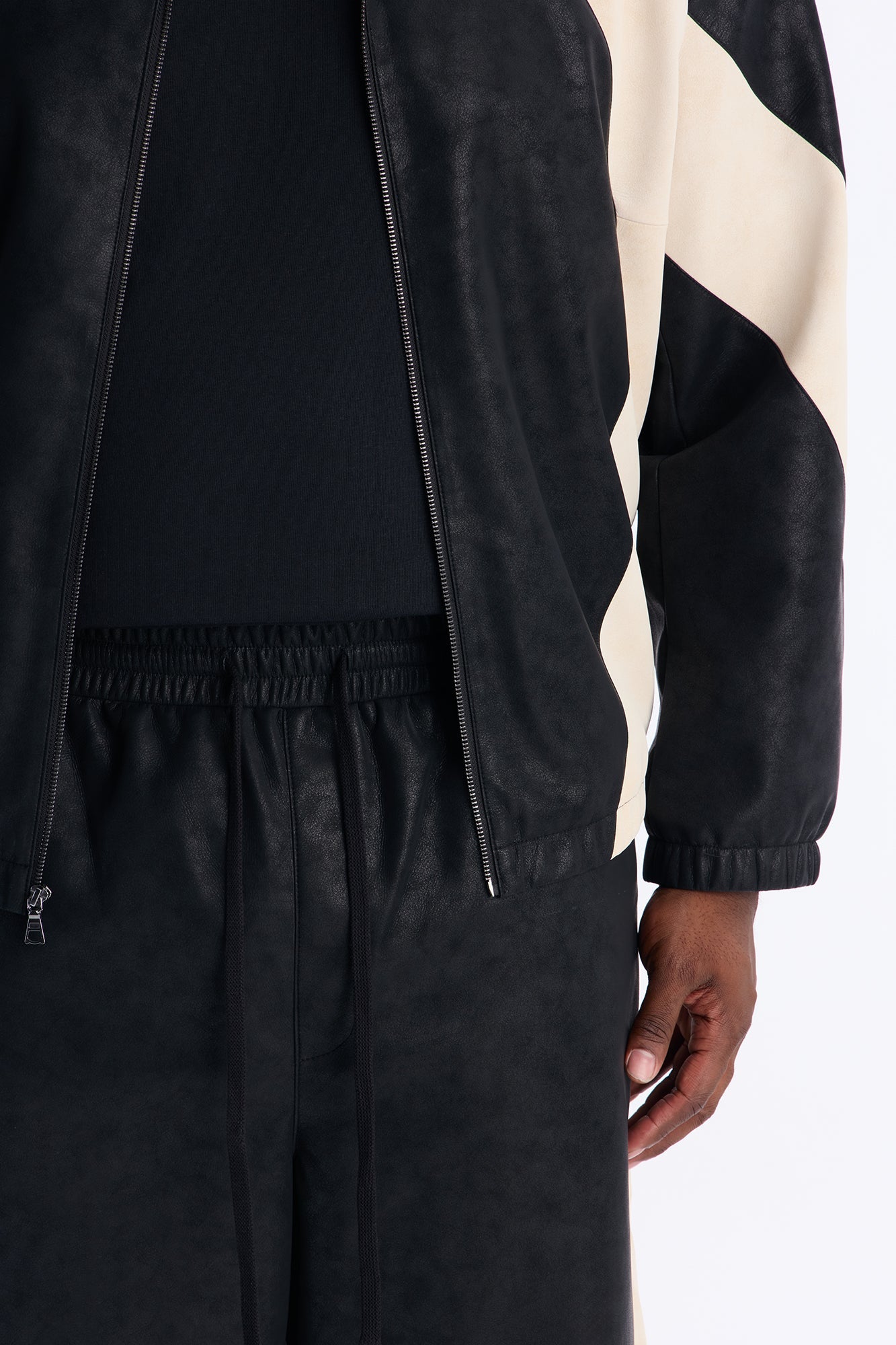 Baggy Faux Leather Maze Paneled Track Pant - Black Fashion Nova