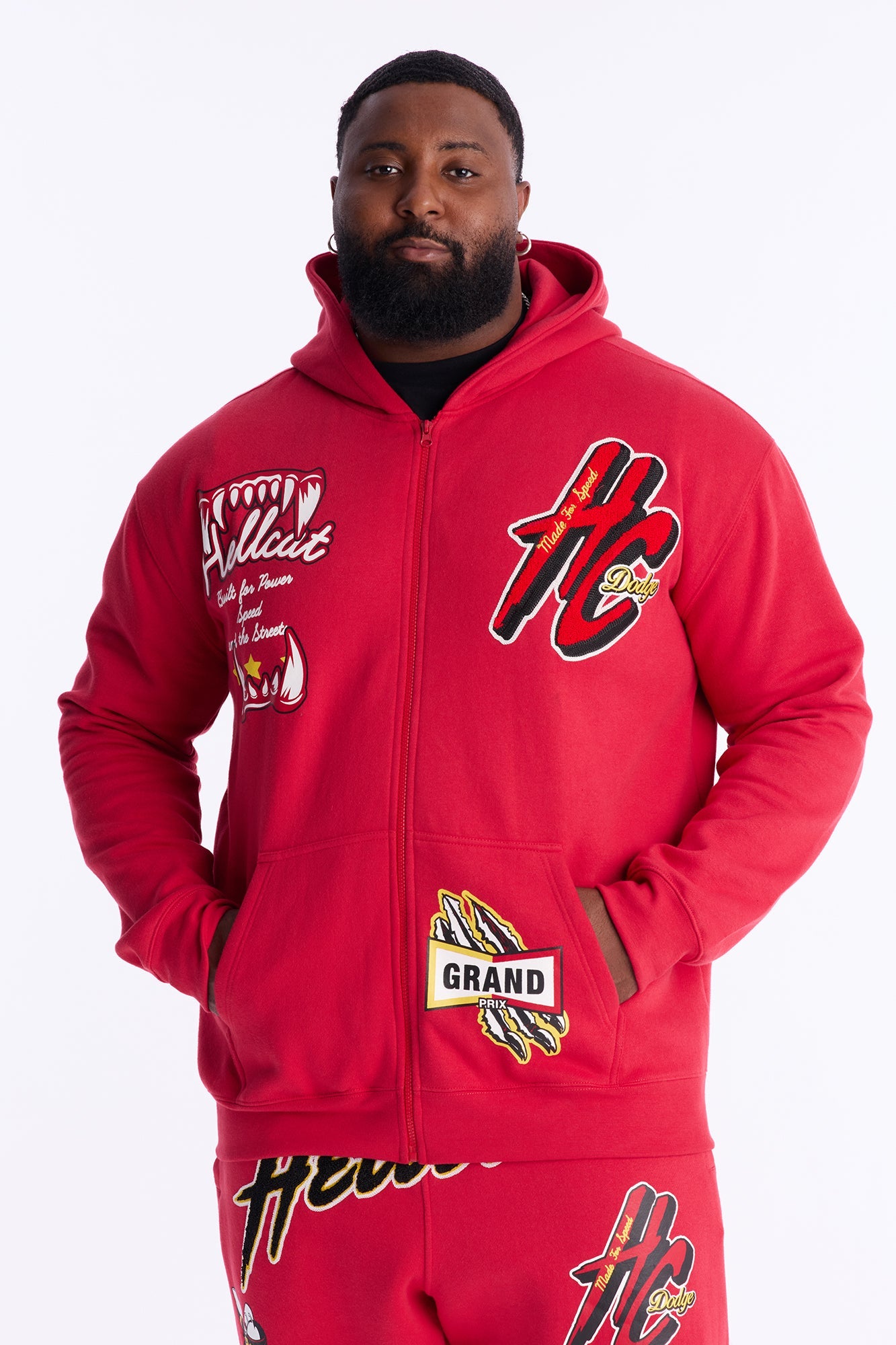 Dodge Hellcat Wild Race Zip Up Hoodie - Red Fashion Nova