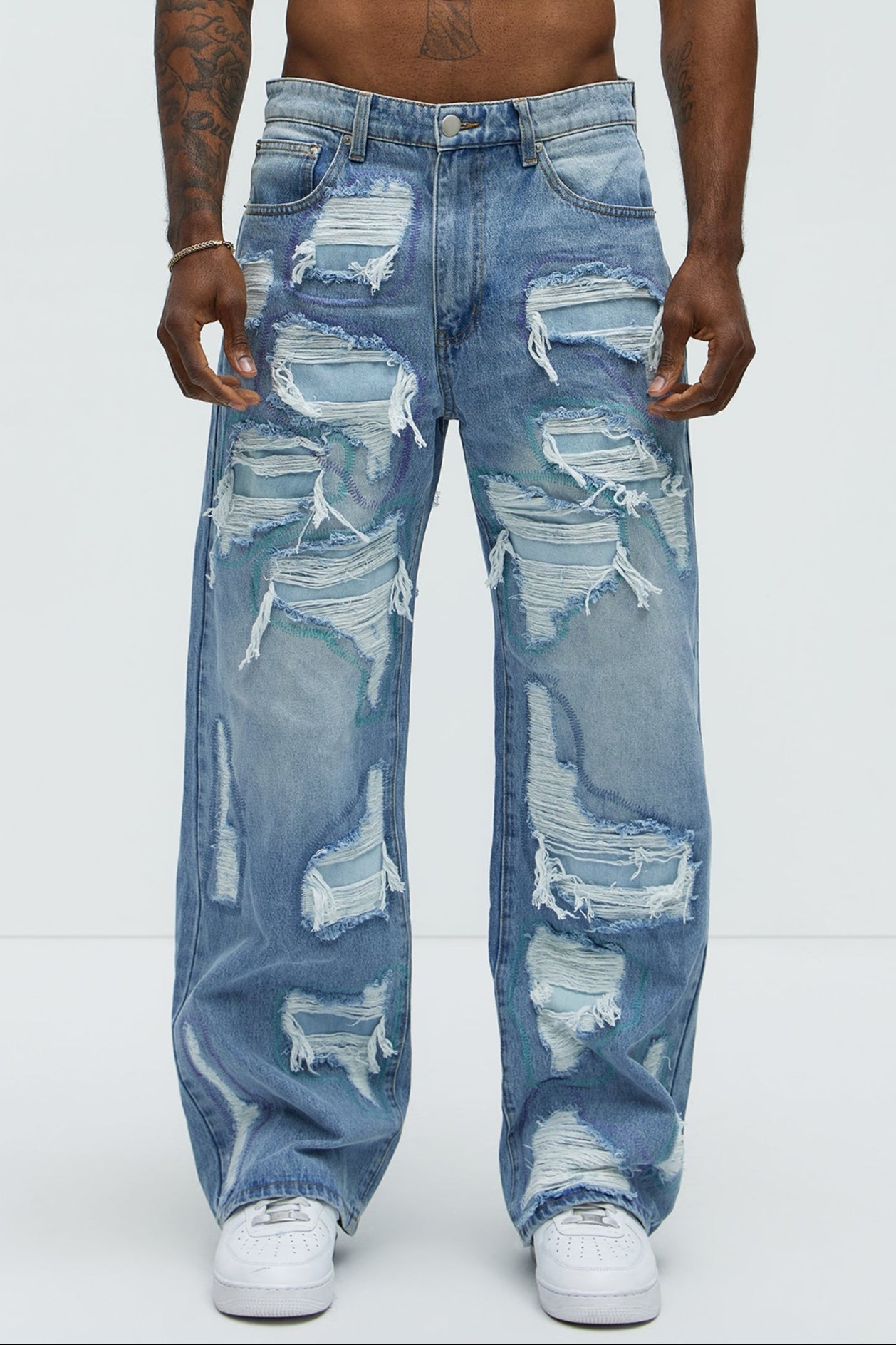 Worn All Over Distressed Baggy Jeans - Light Wash Fashion Nova