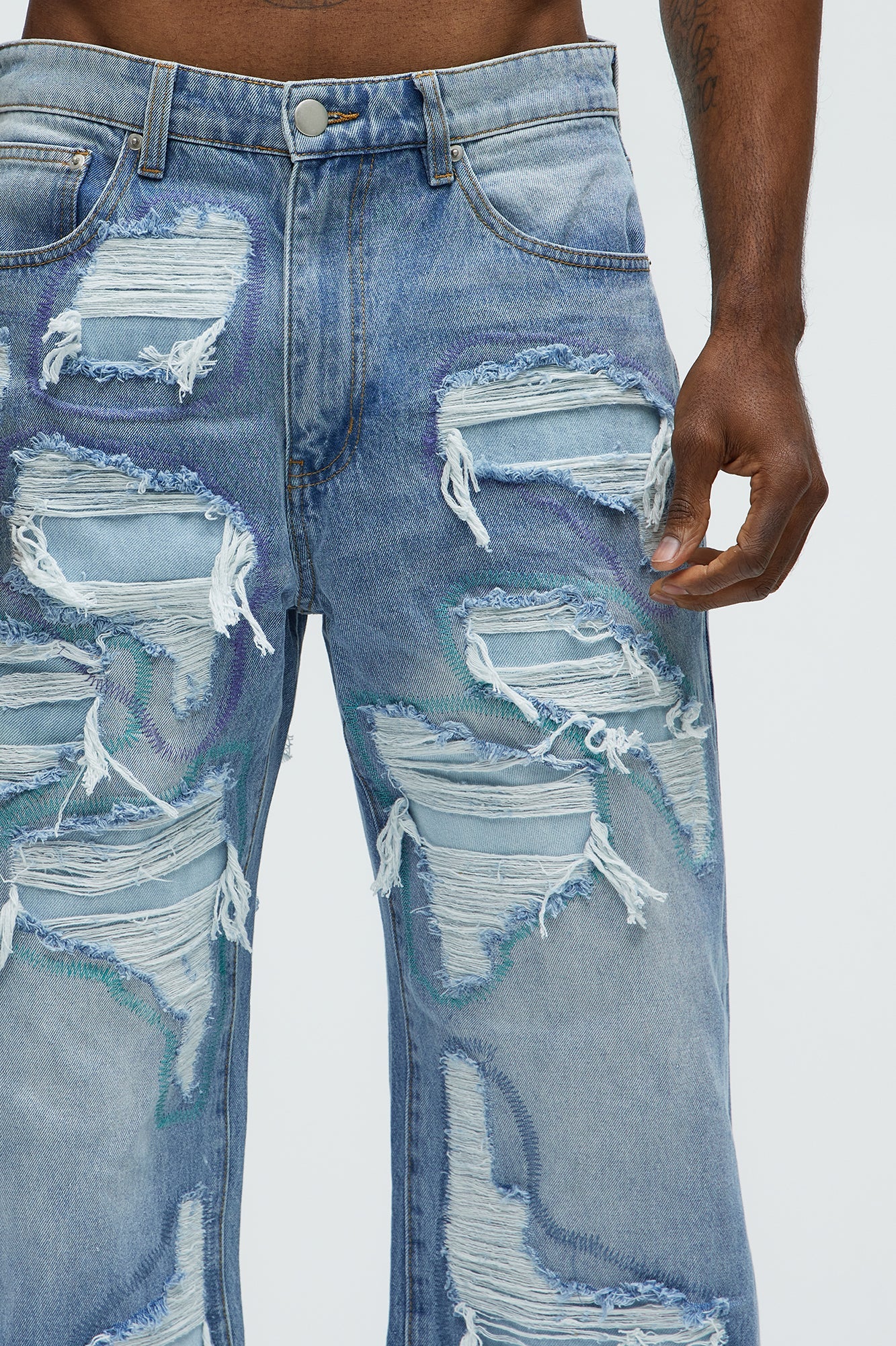 Worn All Over Distressed Baggy Jeans - Light Wash Fashion Nova