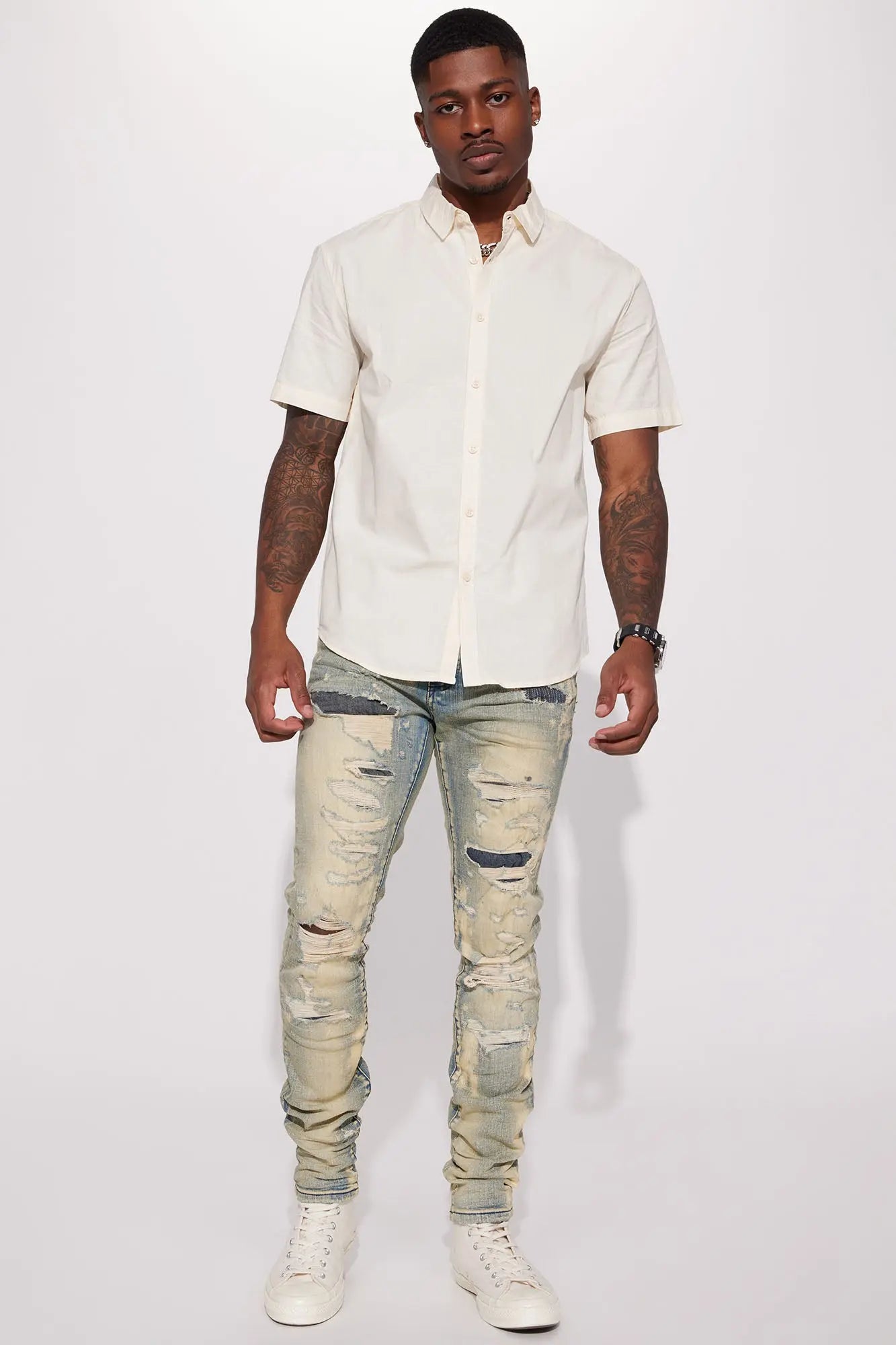 Ryland Short Sleeve Button Up Shirt - Off White Fashion Nova