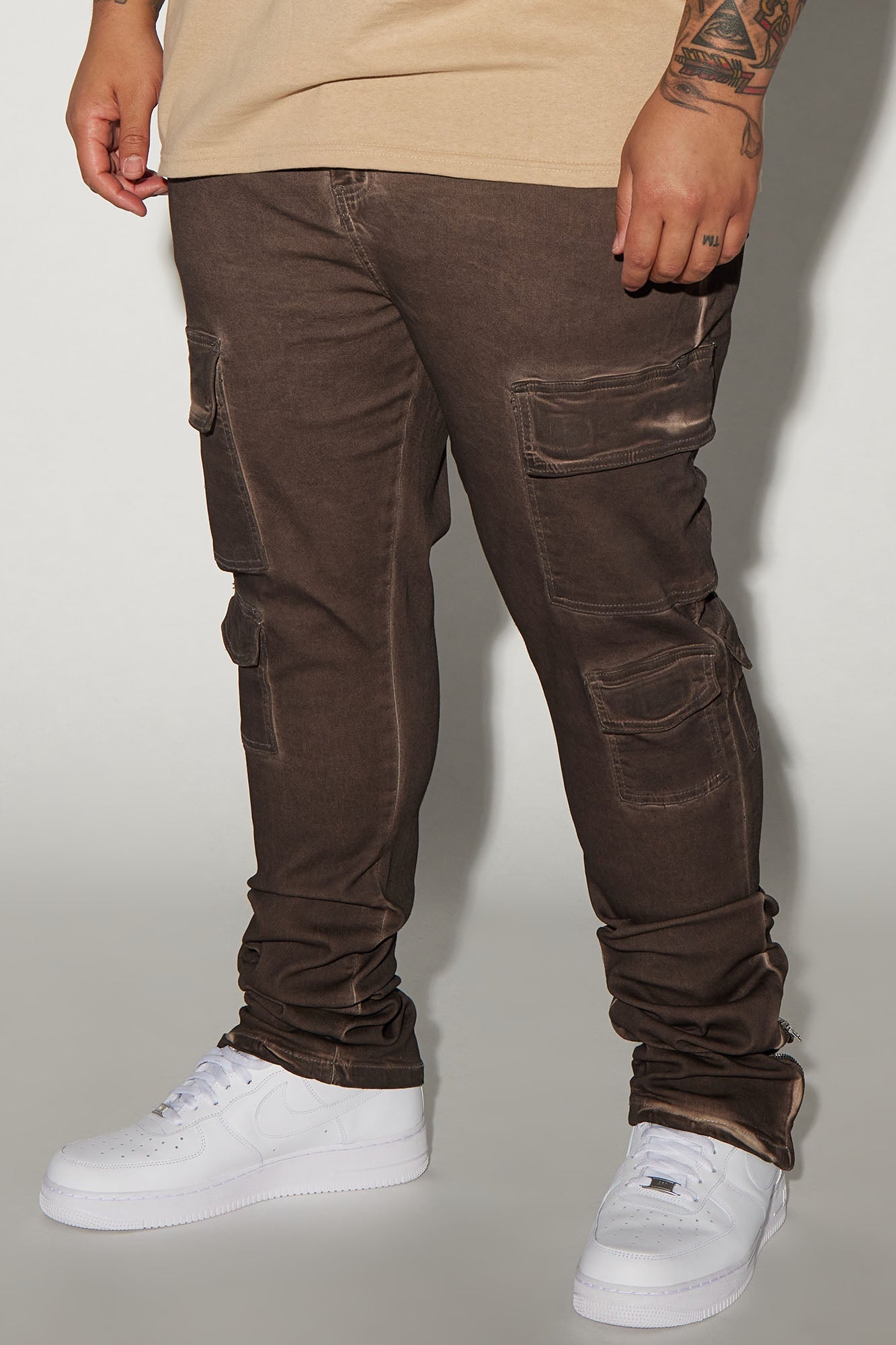 Triple Cargo Stacked Skinny Flare Jeans - Chocolate Fashion Nova