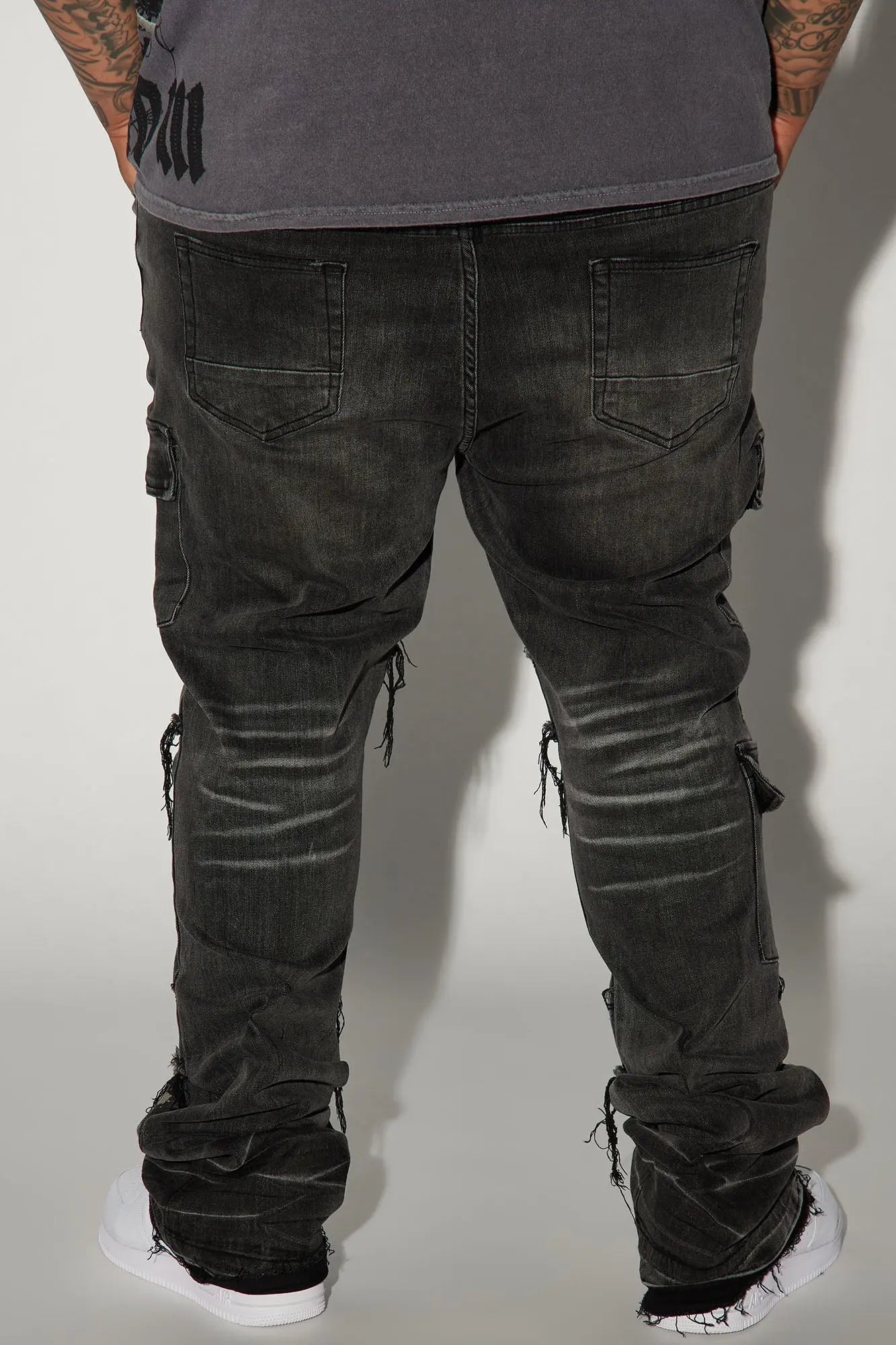 Side Snap Cargo Stacked Skinny Flare Jeans - Black Wash Fashion Nova