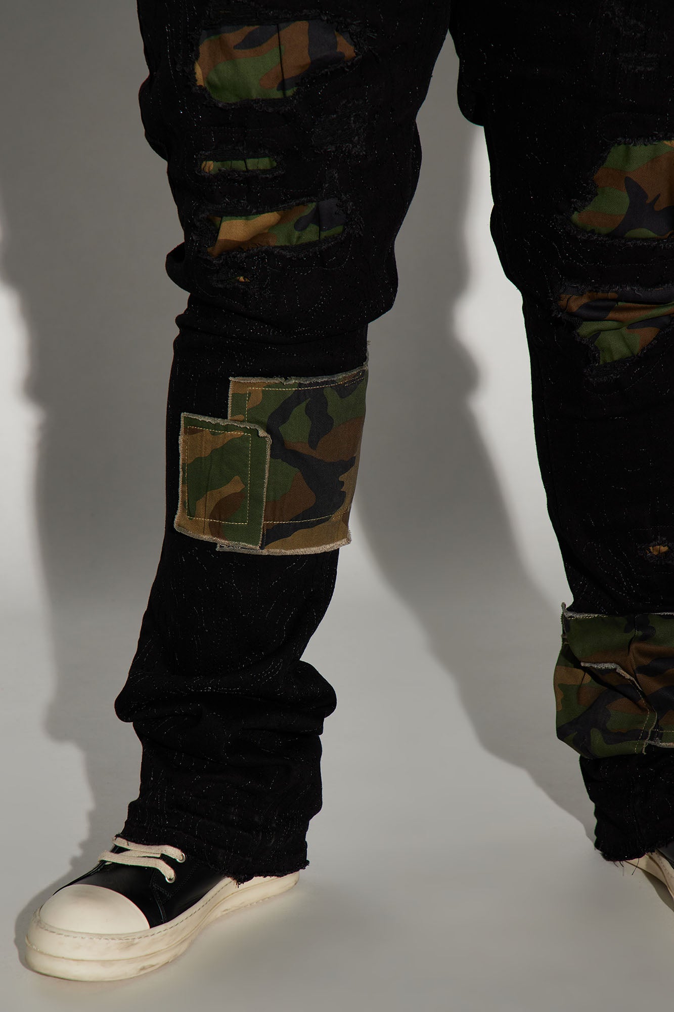 Hint Of Camo Stacked Skinny Flare Jeans - Black Fashion Nova