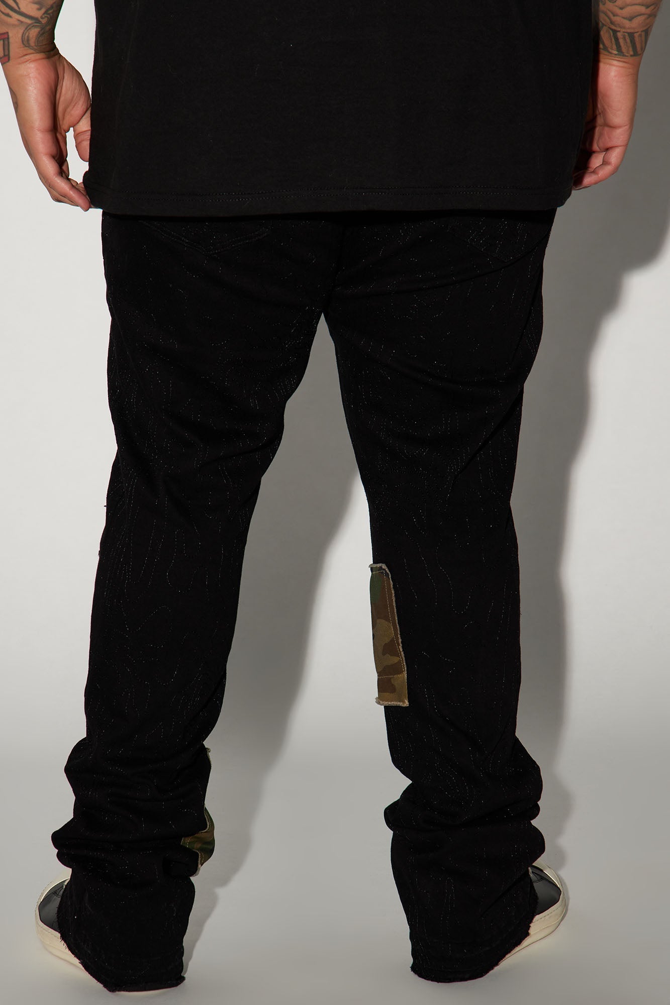 Hint Of Camo Stacked Skinny Flare Jeans - Black Fashion Nova
