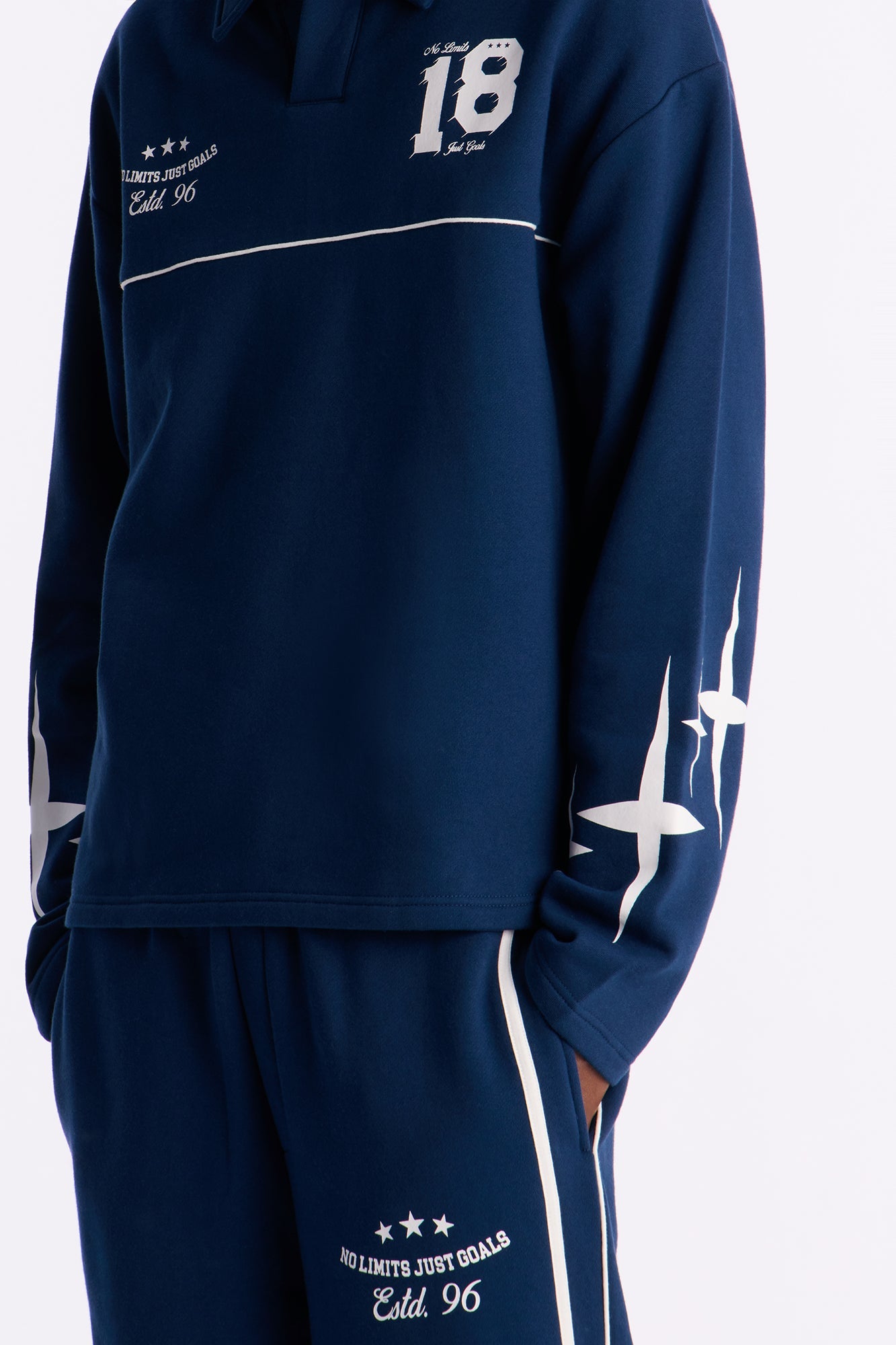 No Limits Long Sleeve Fleece Polo - Navy Fashion Nova