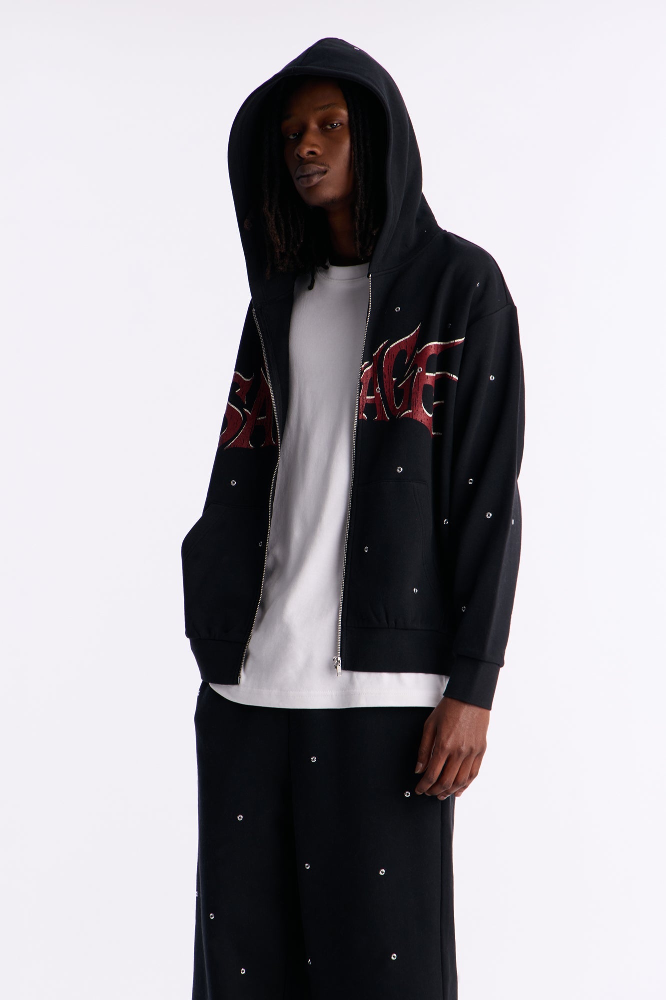 Savage Rhinestone Zip Hoodie - Black Fashion Nova