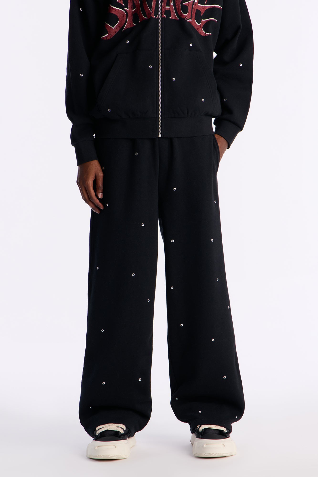 Savage Rhinestone Sweatpants - Black Fashion Nova